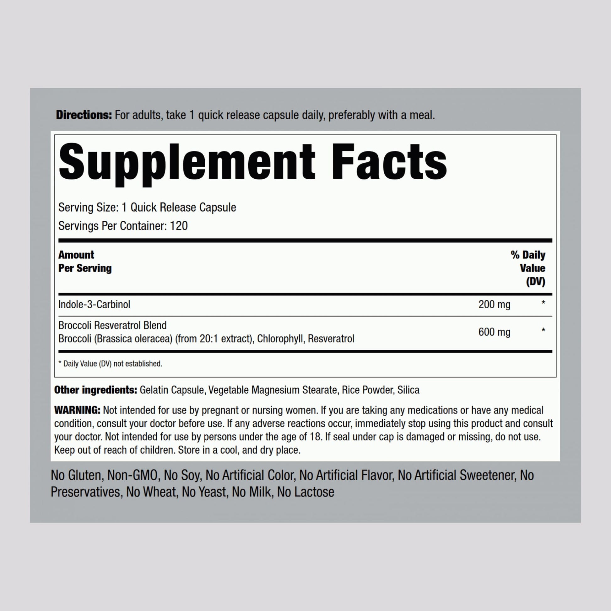 Piping Rock Indole 3 Carbinol | 200mg | 120 Capsules | I3C with Broccoli Extract | Non-GMO, Gluten Free Supplement Piping RockAu supplements