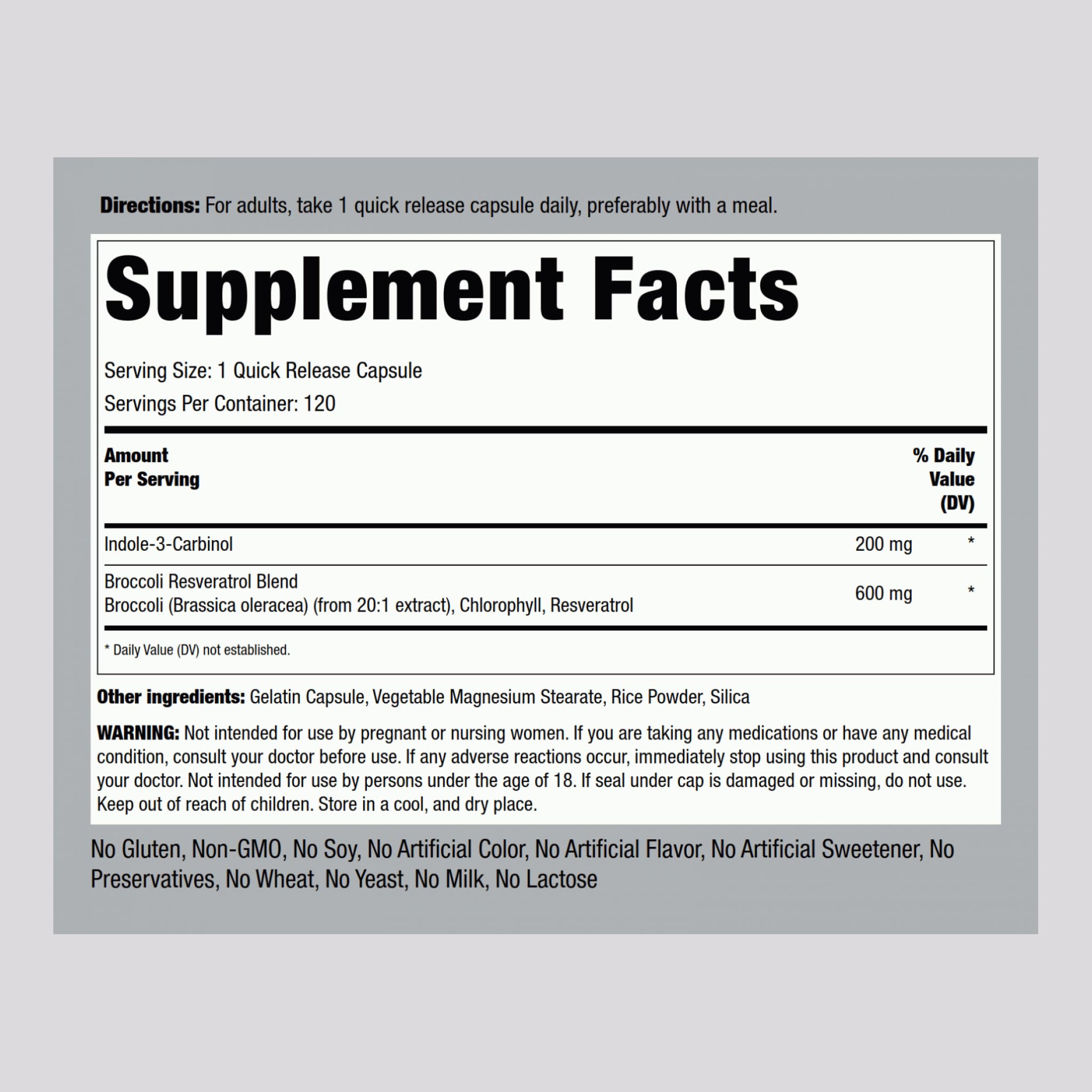 Piping Rock Indole 3 Carbinol | 200mg | 120 Capsules | I3C with Broccoli Extract | Non-GMO, Gluten Free Supplement Piping RockAu supplements