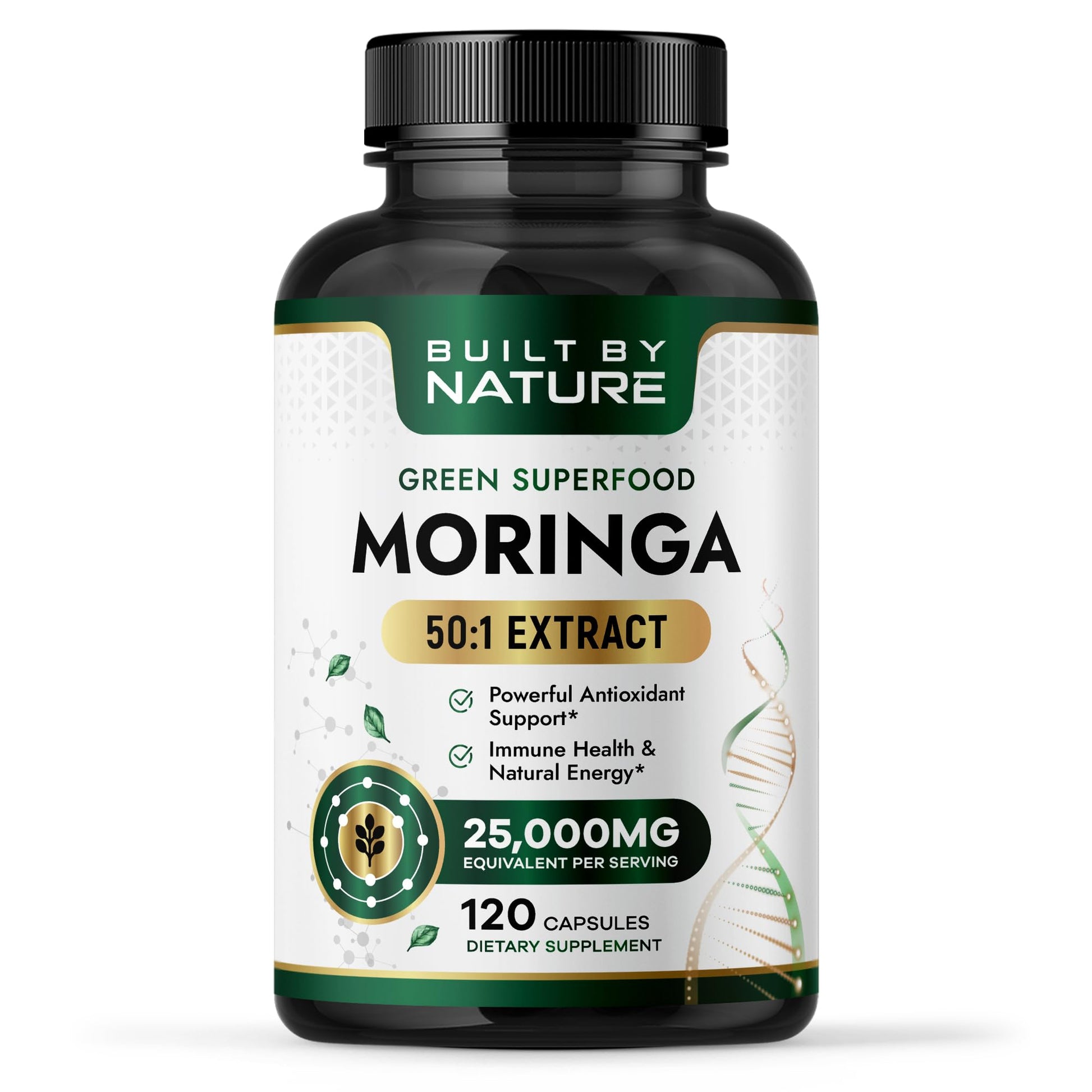 Built by Nature Moringa – 500mg Pure Moringa Leaf Extract 50:1 per Serving – High Potency Moringa Supplement – 120 Capsules Built by NatureAu supplements
