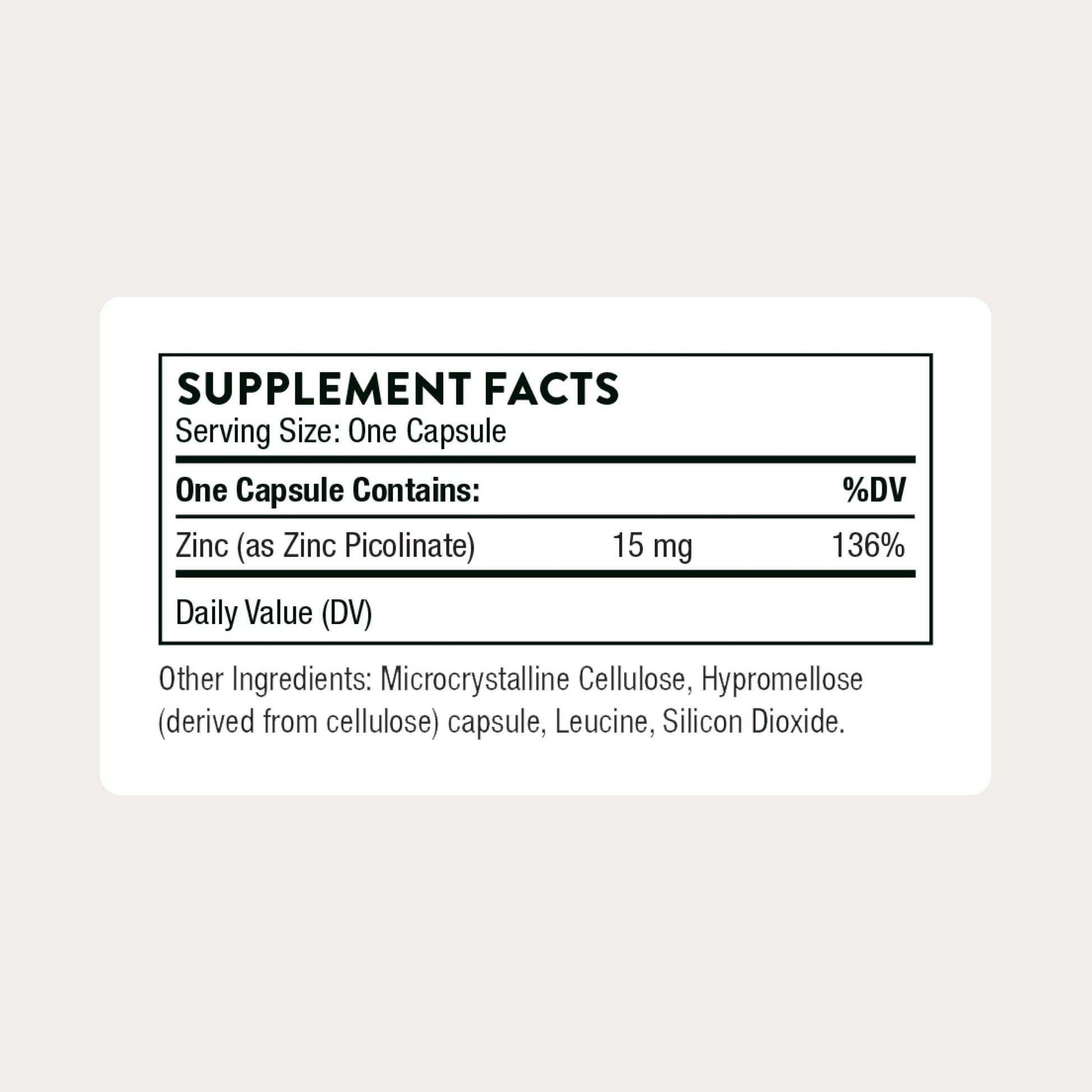 THORNE - Zinc Picolinate 15mg - Highly Absorbable Zinc Supplement - Supports Wellness, Immune System, Eye, Skin, and Reproductive Health* - Gluten-Free, Soy-Free, Dairy-Free - 60 Capsules THORNEAu supplements