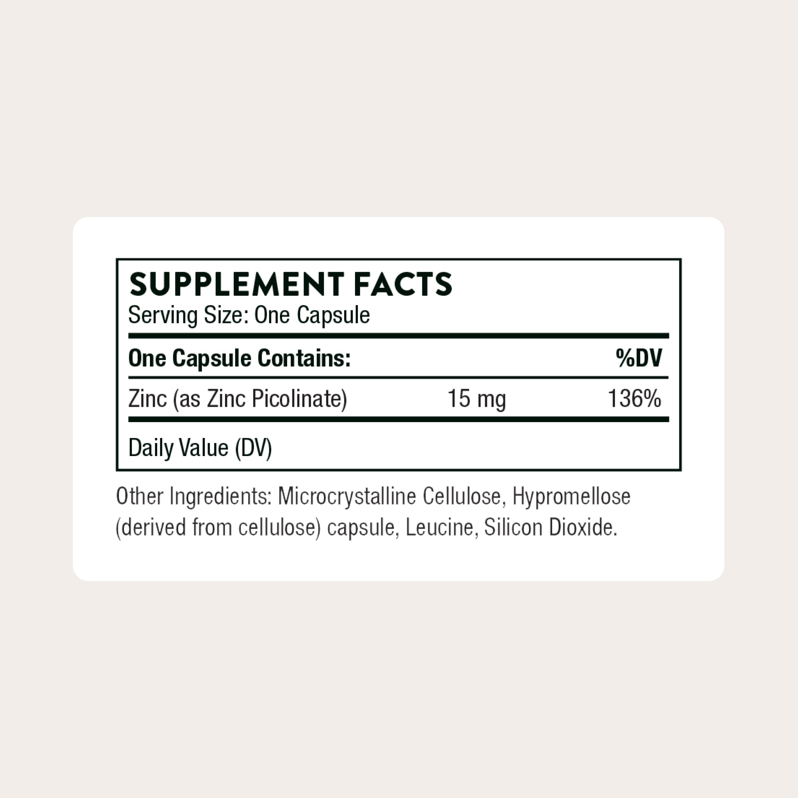 THORNE - Zinc Picolinate 15mg - Highly Absorbable Zinc Supplement - Supports Wellness, Immune System, Eye, Skin, and Reproductive Health* - Gluten-Free, Soy-Free, Dairy-Free - 60 Capsules THORNEAu supplements