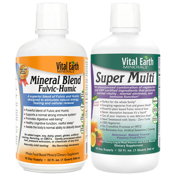 Vital Earth Minerals Detox and Wellness Support – Fulvic Humic Mineral Blend with 70+ Trace Minerals + Super Multi, Liquid Multivitamins, MTHFR Enhancement, 32 OZ Ea Vital Earth MineralsAu supplements