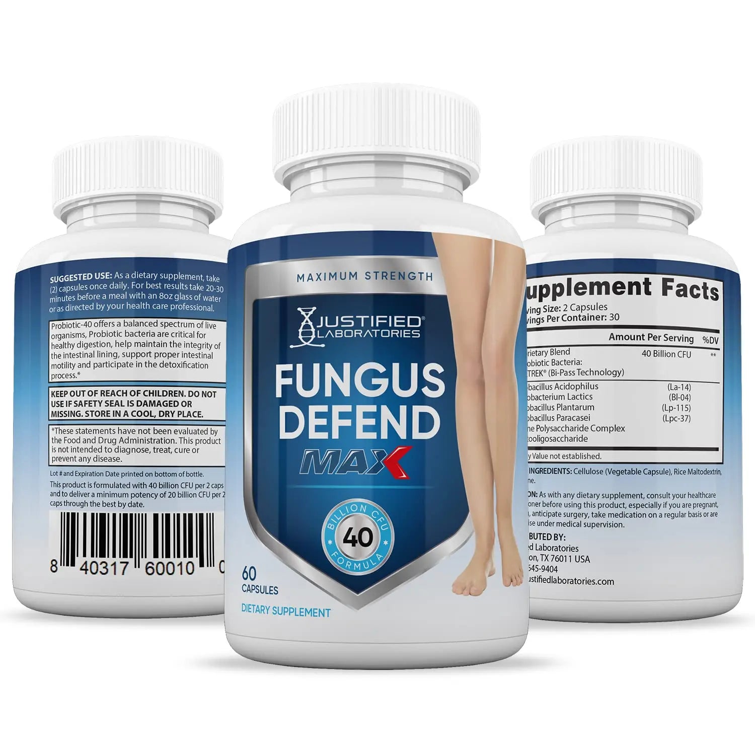 Justified Laboratories (3 Pack) Fungus Defend Max Pills 40 Billion CFU Probiotic 180 Capsules Justified Laboratoriesnz supplements