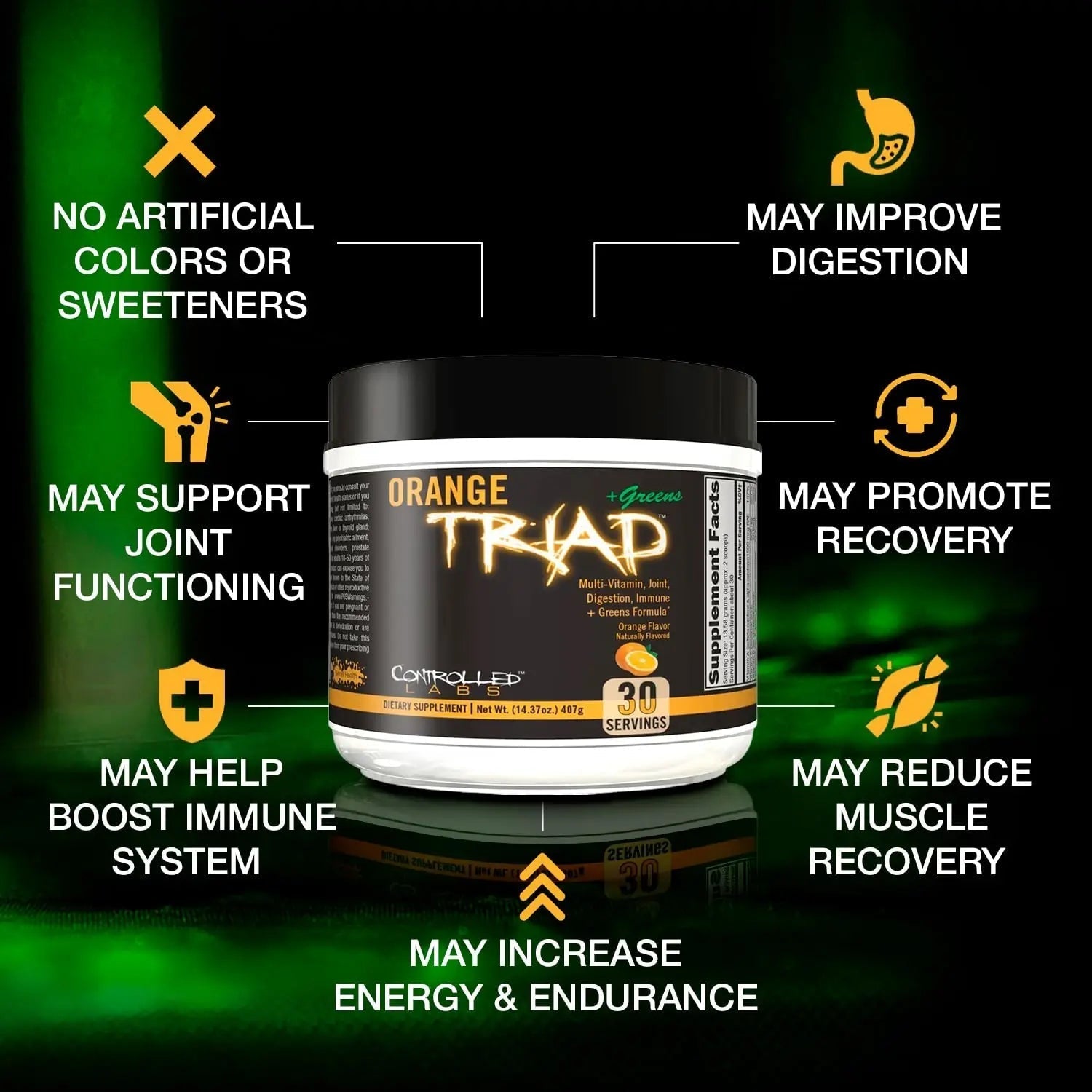 CONTROLLED LABS Orange Triad Plus Greens for Men and Women, 30 Servings Iron Free Sports Supplement for Overall Health CONTROLLED LABSAu supplements