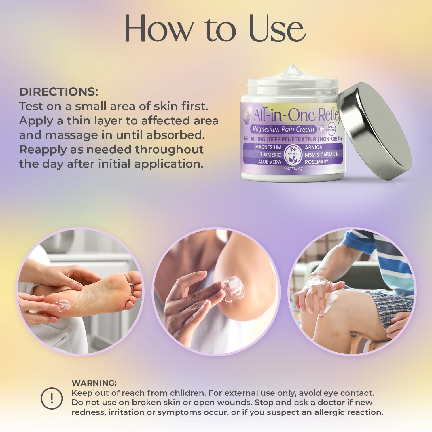 PURPLE CANYON All in One Magnesium Pain Cream – Natural Pain Relief Cream with Arnica, MSM & Capsaicin for Muscle & Joint Support – Fast-Absorbing, Non-Greasy Formula with Aloe Vera & Turmeric PURPLE CANYONAu supplements