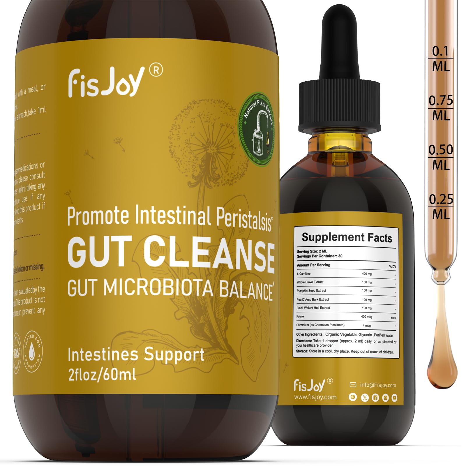 Fisjoy L-Carnitine & Herbal Liquid Drops – Gentle Daily Digestive Support with Pumpkin Seed, Clove & PAU D’Arco Extracts, Folate & Chromium, Vegan, Sugar-Free, 2 fl oz (60 mL) FisjoyAu supplements