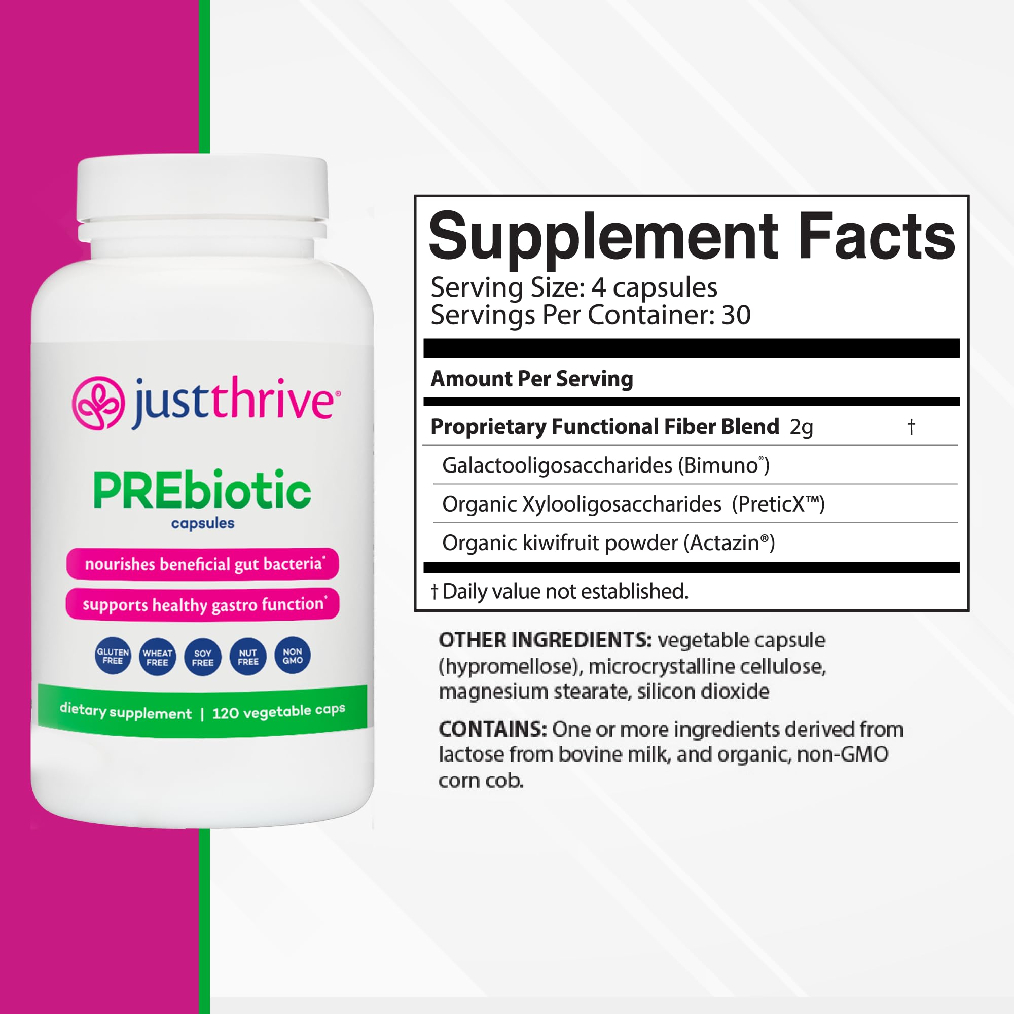 Just Thrive PREbiotic Capsules - Prebiotic Blend for Gut Health and Immune Support, 120 Caps Just ThriveUS supplements
