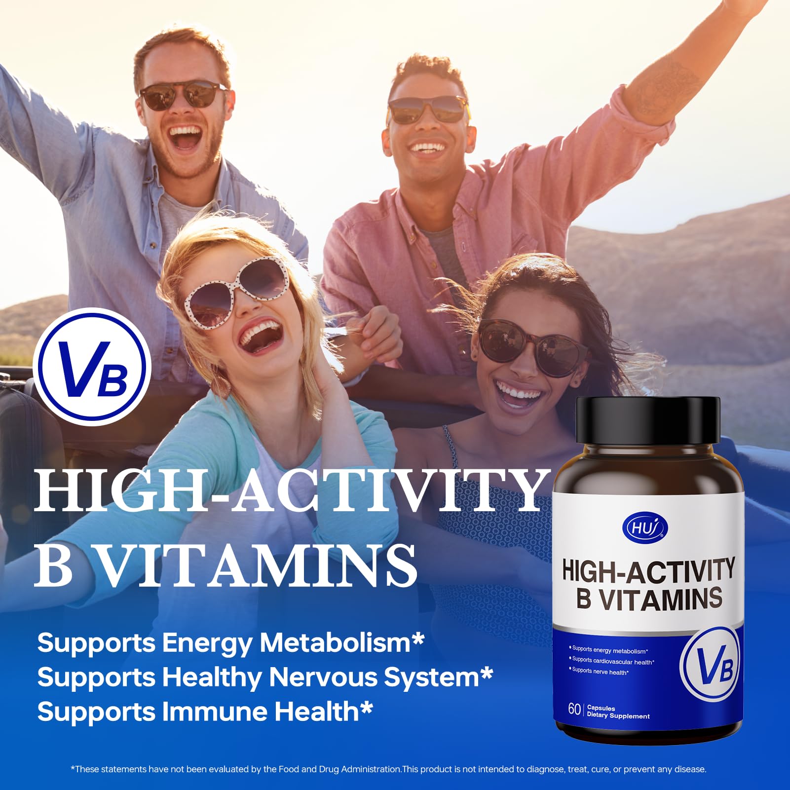 HUJ High-Activity B Vitamins - Supports Normal Energy Metabolism & Nerve System Health - Supplement with 8 B Vitamins, Inositol and D-Chiro Inositol - 60 Capsules. HUJAu supplements