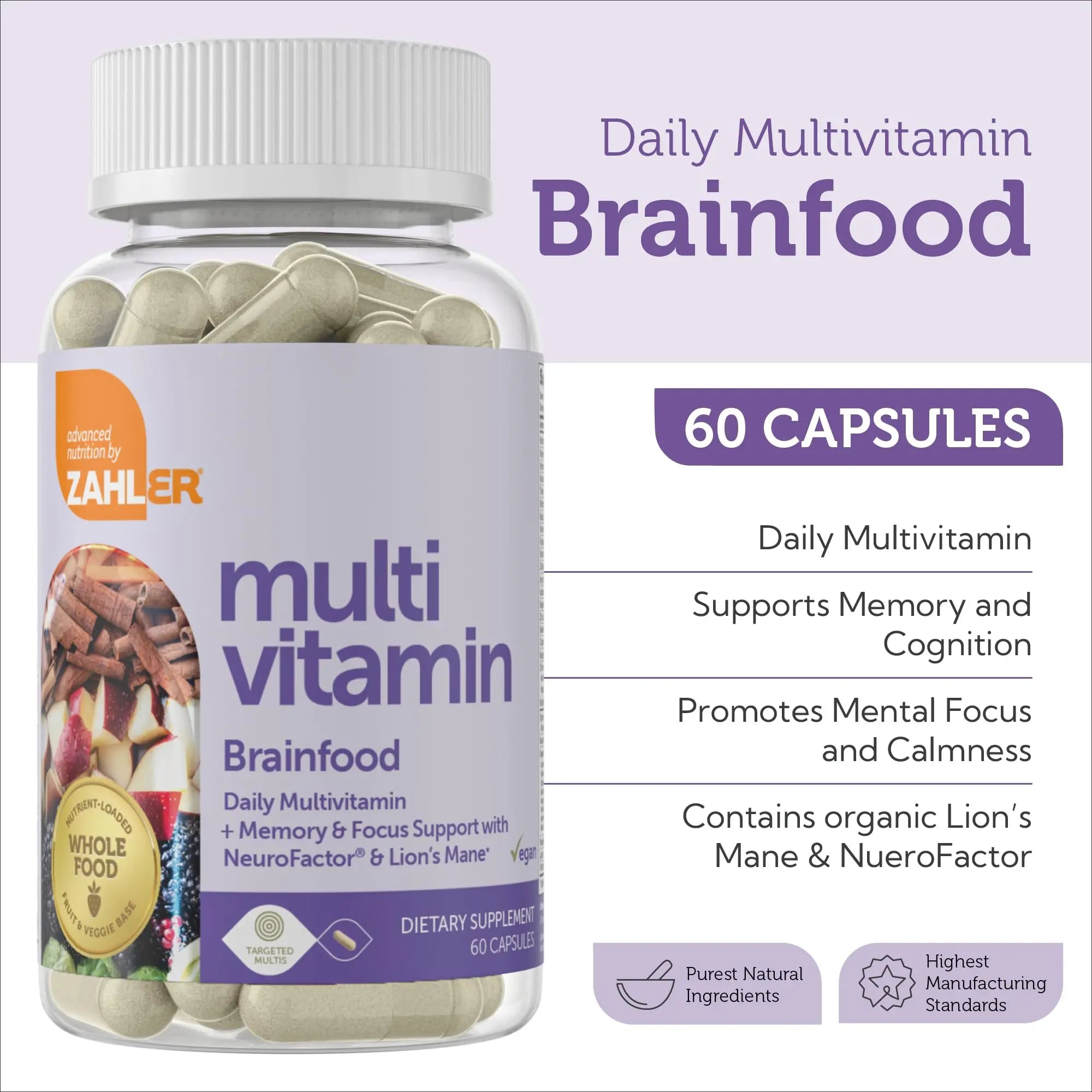 Zahler - Multivitamin Brain Supplement (60 Count) Kosher Brainfood Capsules for Adults with Neuro Factor & Lion's Mane ZahlerAu supplements
