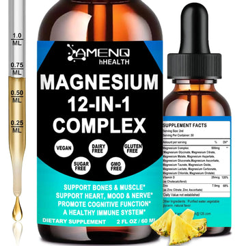 Magnesium 12 in 1 Complex Liquid Drops Magnesium Supplement w. Glycinate Citrate Malate Taurate Oxide Aspartate Orotate, Calm Magnesium for Sleep Muscle Heart Support丨Max Absorption Liquid Formula AMENQ hHEALTHAu supplements