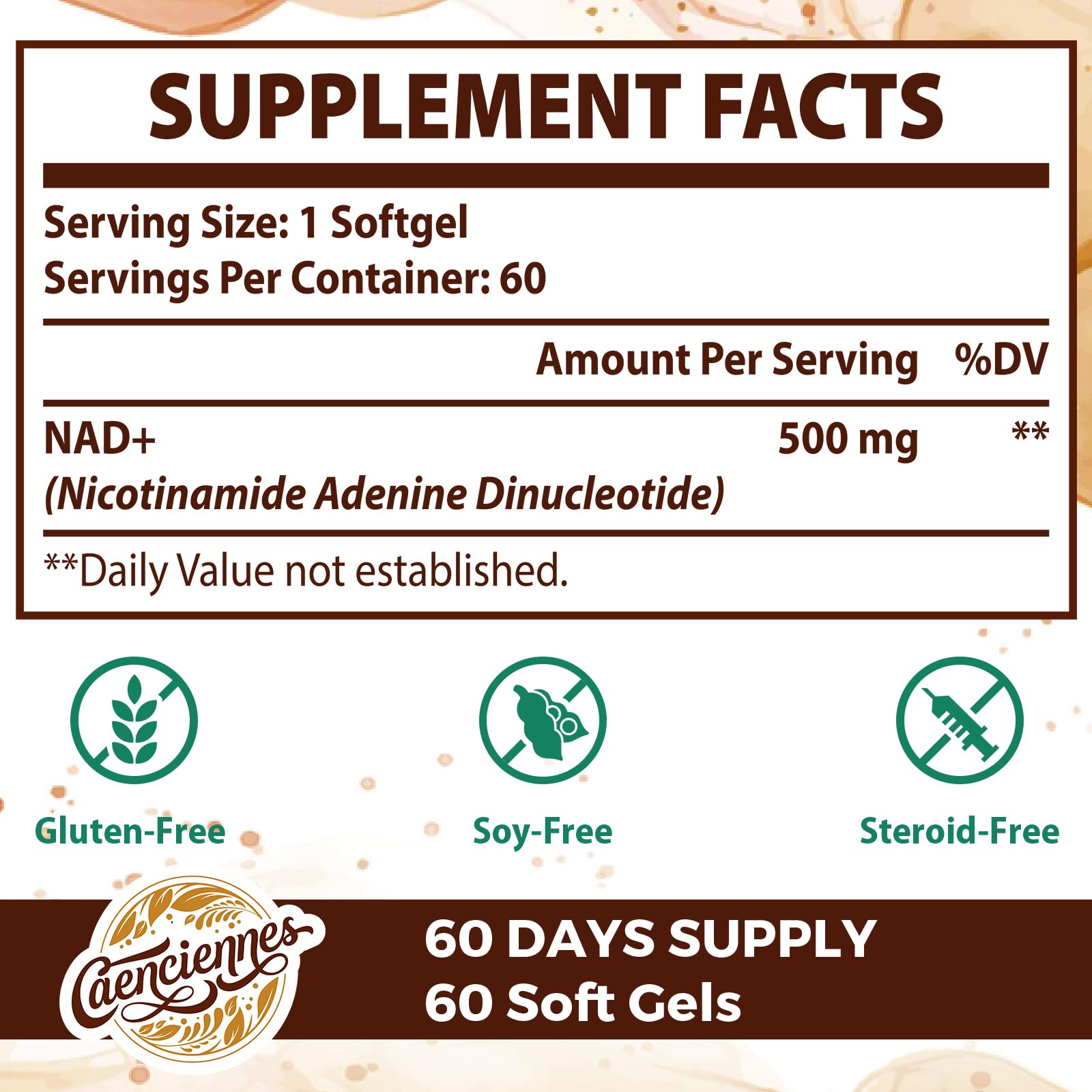 Caenciennes Liposomal NAD+ 500 MG Supplement, True NAD Plus Supplement, Superior Absorption, Boost NAD+ More Efficient Than Nicotinamide Riboside for Cellular Energy, Healthy Aging, 60 Serving CaenciennesAu supplements
