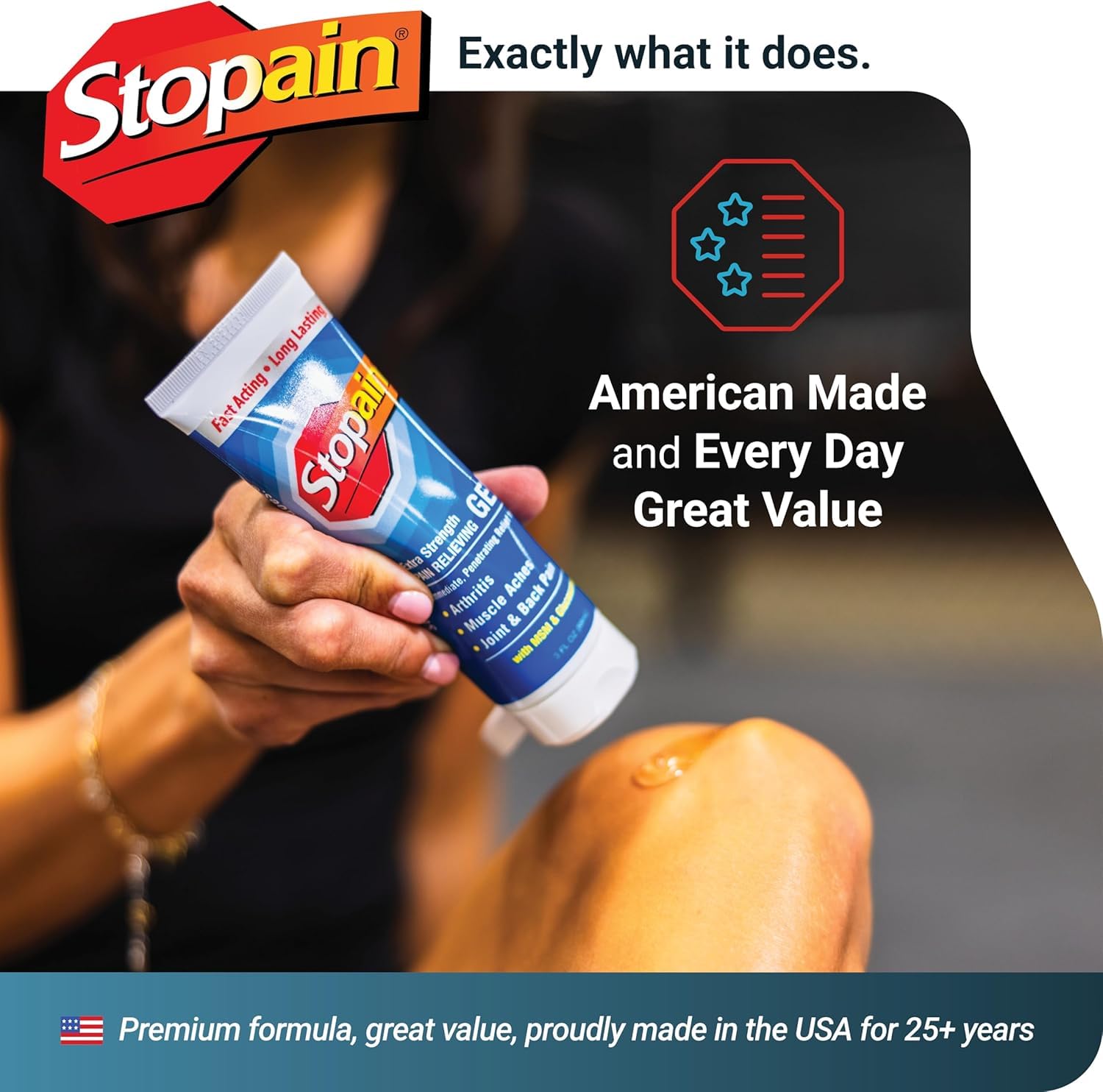 Stopain Pain Relief Gel 3oz USA Made, Max Strength Fast Acting with MSM, Glucosamine, Menthol for Arthritis, Lower Back Sciatica, Knee, Neck, HSA FSA Approved Topical Analgesic Products StopainAu supplements