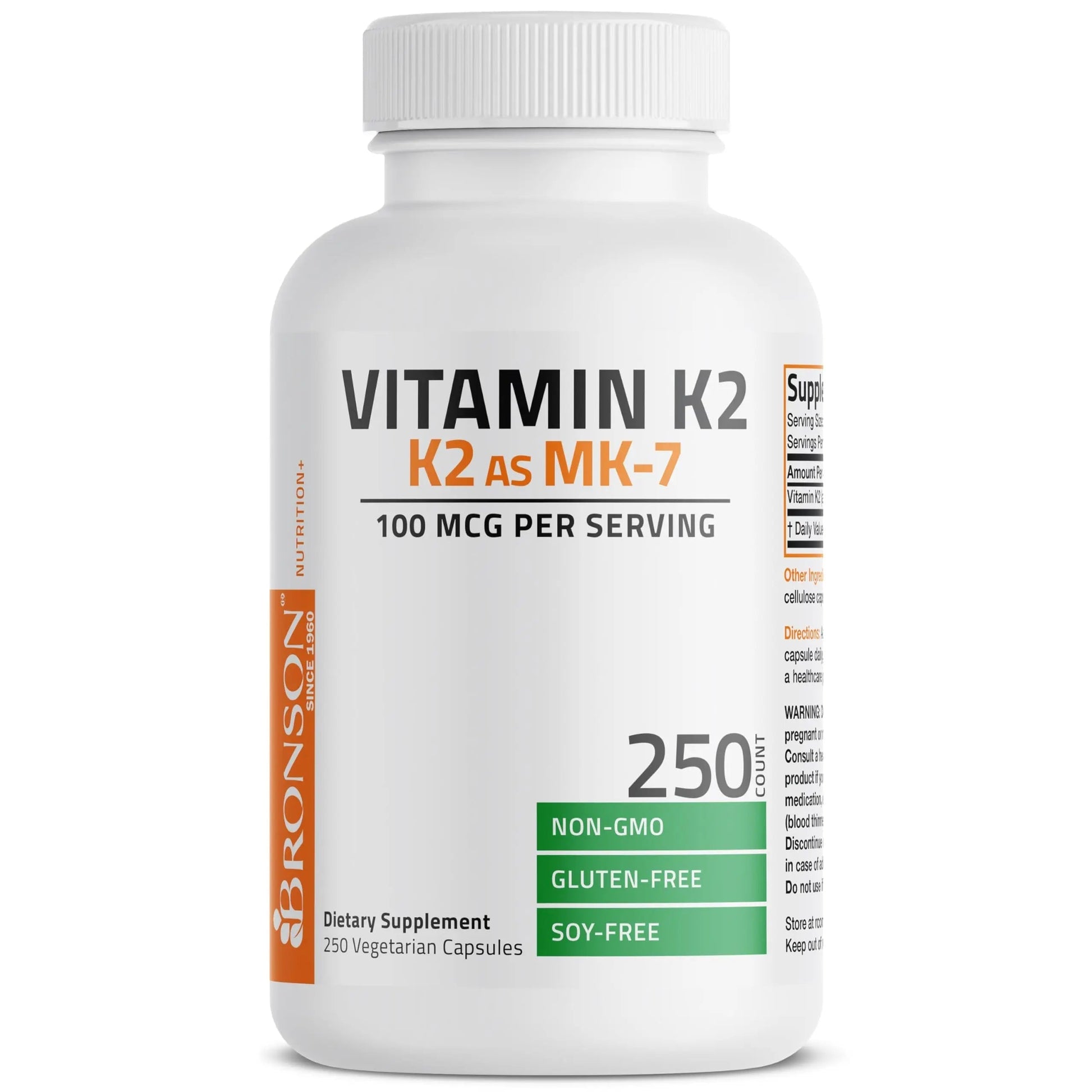 Bronson Vitamin K2 as MK-7 Menaquinone 100 mcg Non-GMO, 250 Capsules BronsonAu supplements