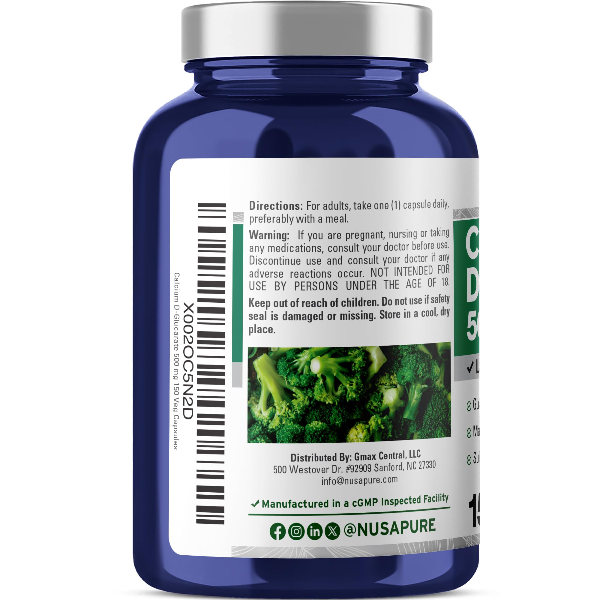 NusaPure Calcium D-Glucarate 500 mg 150 Veggie Caps, Vegan, Non-GMO, Gluten-Free NusaPureAu supplements