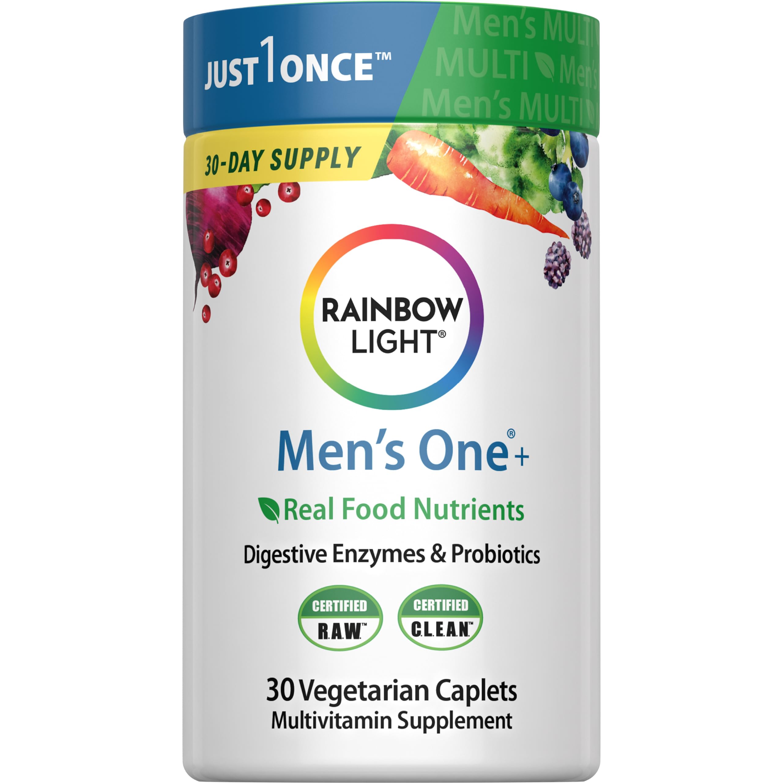 Rainbow Light Mens Multivitamin One + | 30 Caplets | Real Food Nutrients, Digestive Enzymes & Probiotics Rainbow LightAu supplements