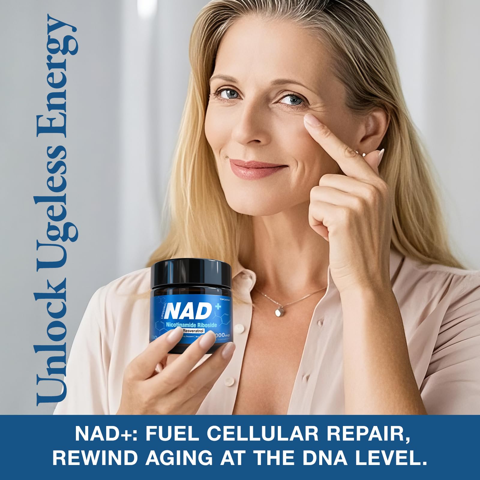 TOPCAPAK NAD+ Supplement - NAD Nicotinamide Riboside Resveratrol, Liposomal NAD+ Supplement 1000mg for for Women & Men - Healthy Aging, Brain and Cellular Energy, Non-GMO, 80 Capsules TOPCAPAKAu supplements