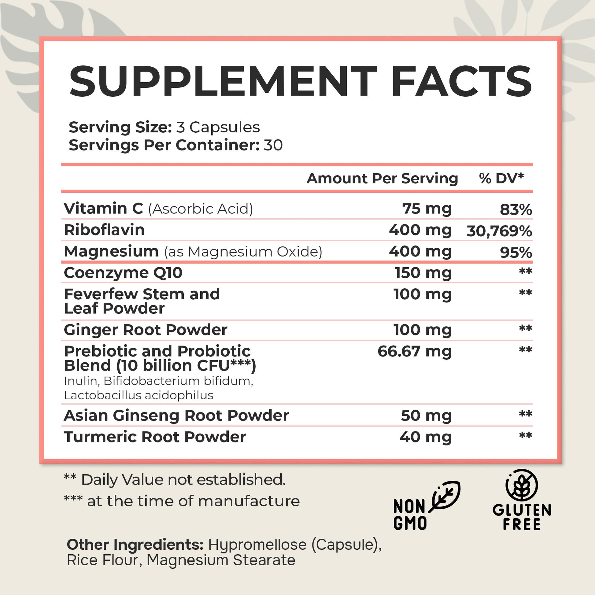 Dr. Munnerlyn MigraPro with Probiotics, Brain and Gut Health Support Supplement with Magnesium, Riboflavin, CoQ10, Ginger Root, Asian Ginseng, Vitamin C, Feverfew & Turmeric, Gluten Free, 90 Capsules Dr. MunnerlynAu supplements