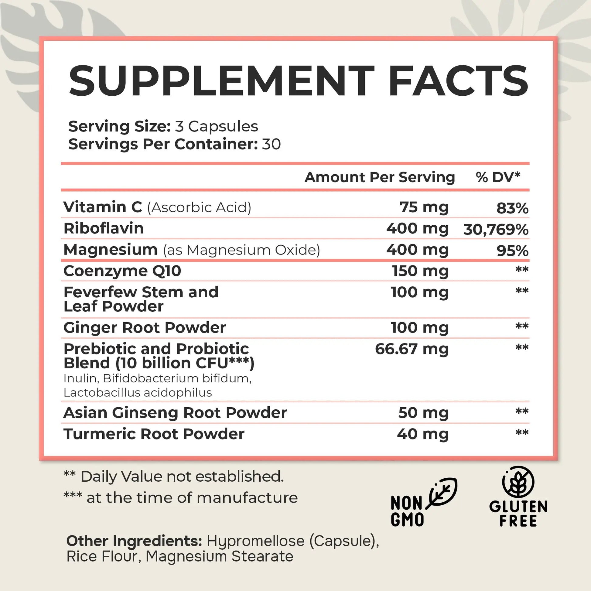 Dr. Munnerlyn MigraPro with Probiotics, Brain and Gut Health Support Supplement with Magnesium, Riboflavin, CoQ10, Ginger Root, Asian Ginseng, Vitamin C, Feverfew & Turmeric, Gluten Free, 90 Capsules Dr. Munnerlynnz supplements