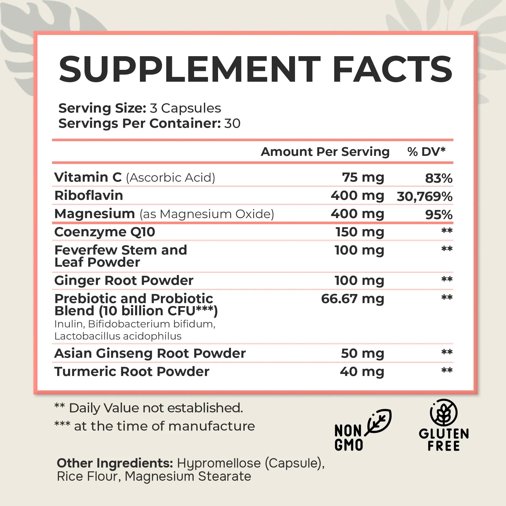 Dr. Munnerlyn MigraPro with Probiotics, Brain and Gut Health Support Supplement with Magnesium, Riboflavin, CoQ10, Ginger Root, Asian Ginseng, Vitamin C, Feverfew & Turmeric, Gluten Free, 90 Capsules Dr. Munnerlynnz supplements