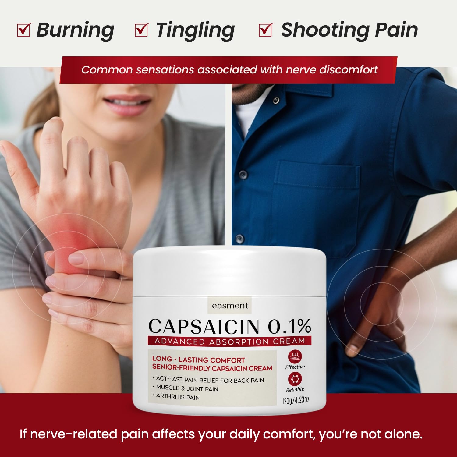 Easment Capsaicin Pain Relief Cream – Topical Arthritis & Muscle Pain Relief for Joint, Nerve & Back Pain – Medicated Pain Cream with Capsaicin 0.1% – Arnica, Aloe & Chamomile, 4.23 Fl Oz EasmentAu supplements