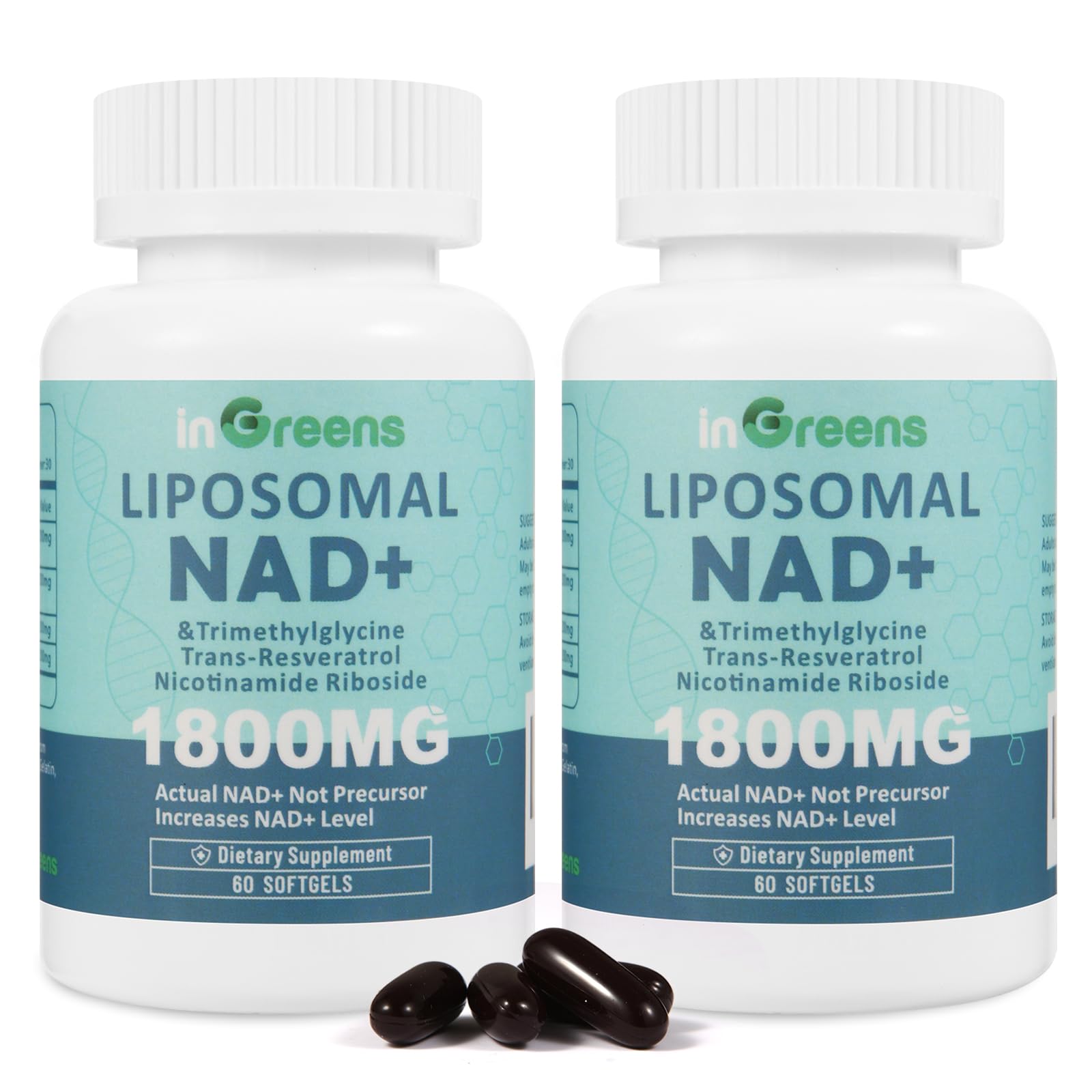 inGreens Liposomal NAD+ Supplement 1800 mg with Nicotinamide Riboside, Trans Resveratrol, Trimethylglycine，Replaces NMN, Boost NAD+, Aging Defense，Cellular Energy, 120 Softgels inGreensAu supplements