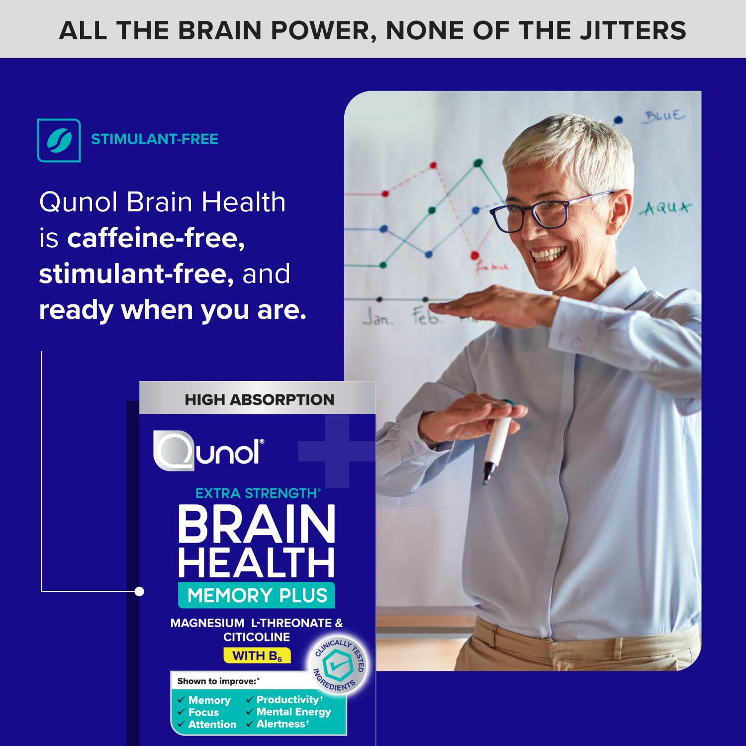 Qunol Brain Health Memory Plus with B6, Magnesium L-Threonate & Citicoline, Clinically Tested Ingredients to Improve Memory, Focus, Attention and Productivity, 90 Count QunolAu supplements