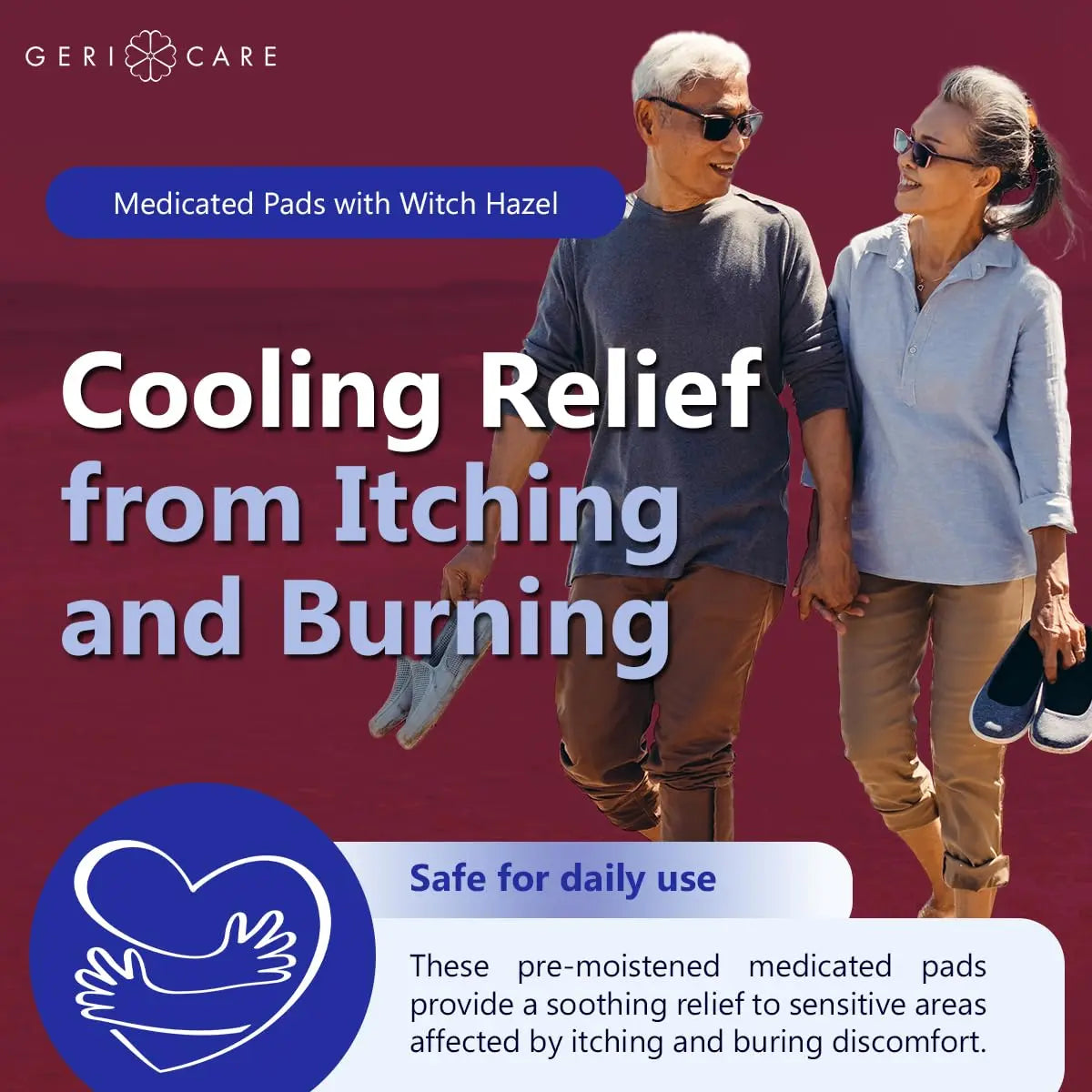 GeriCare Medicated Cooling Pads with Witch Hazel. for Soothing Itch, Discomfort, and Burning, Pre-Moistened Pads Ideal for Sensitive Areas, 100 Count (Pack of 1) GeriCareAu supplements