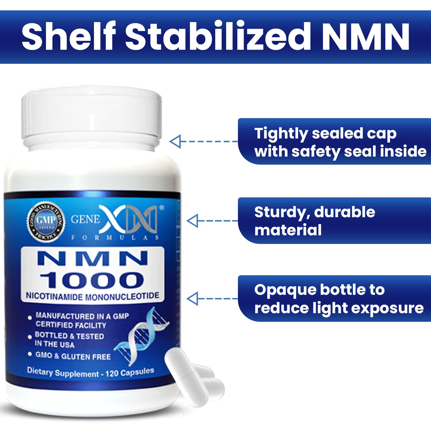Genex Formulas NMN 1000mg - 99% Pure Shelf Stabilized Supplement Capsules for Increased NAD Levels & Healthy Aging, GMP Certified, 1000mg per Serving, 120 Capsules Genex FormulasAu supplements