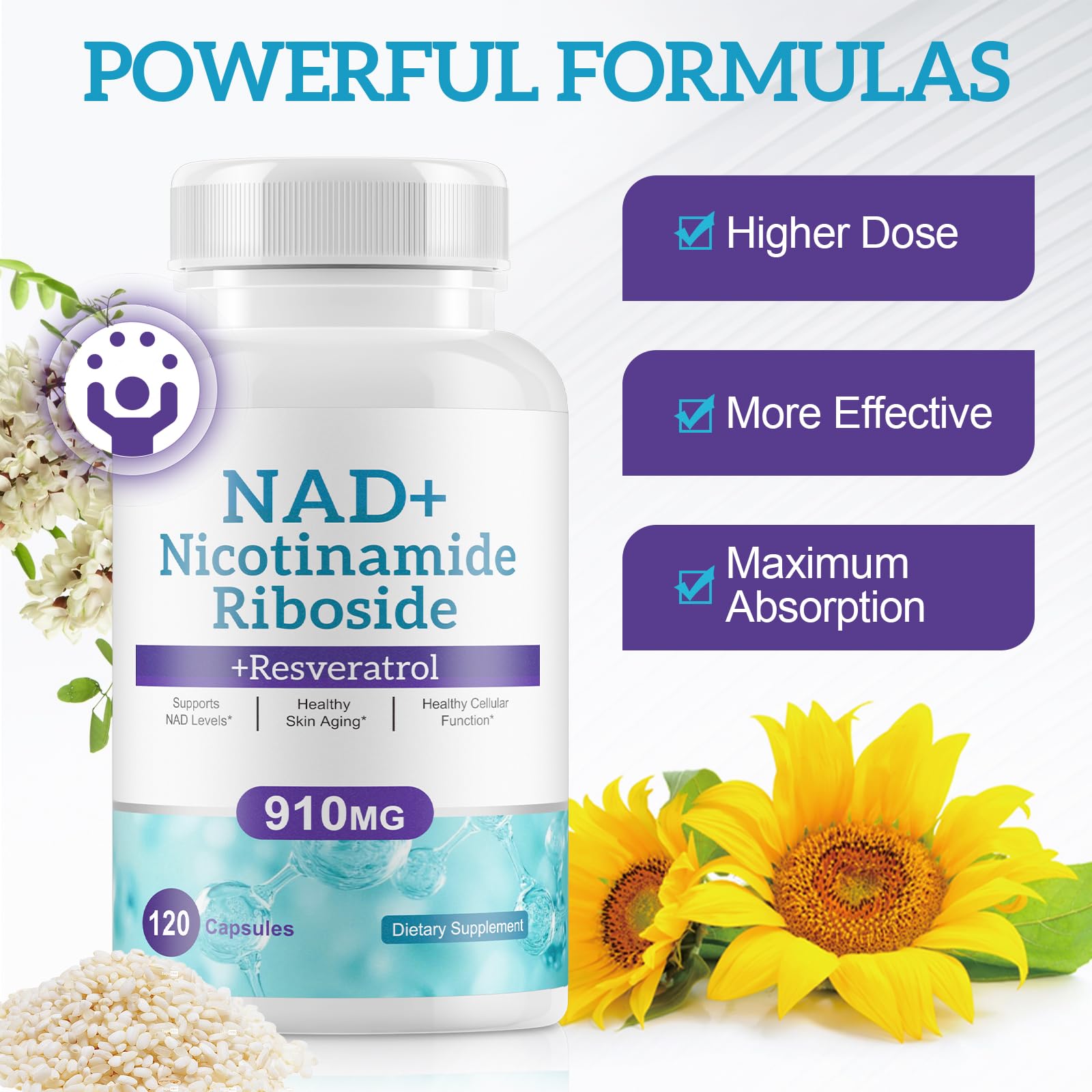 NAD+ Supplement Alternative - Liposomal Nicotinamide Riboside - Resveratrol & Quercetin - High Purity NAD Supplements for Anti-Aging, Focus, Energy 120 Capsules RuduwuAu supplements