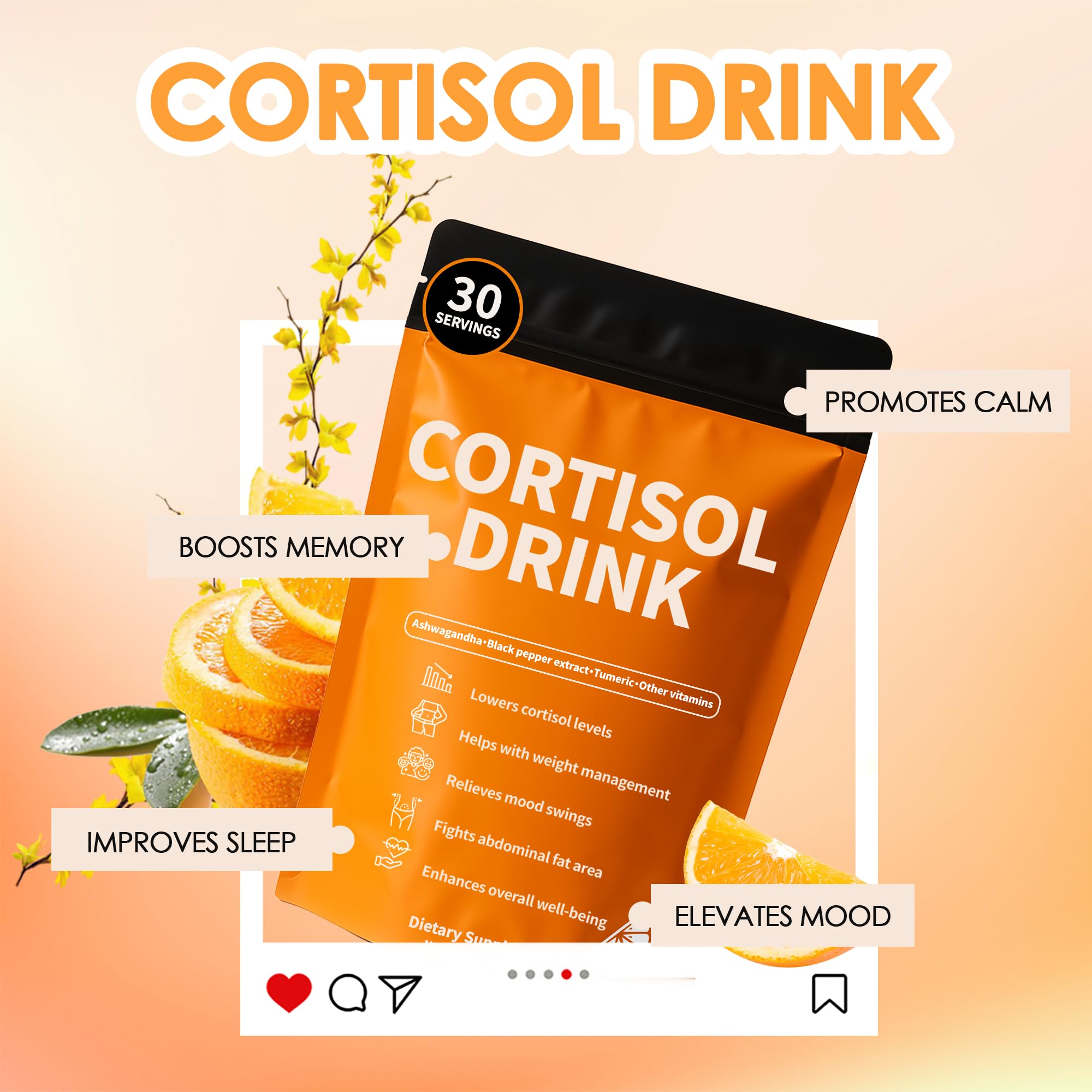 Cortisol Drink Powder - Natural Cortisol Supplements for Ashwagandha, L-Theanine, Turmeric Root, Black Pepper Extract, Relaxation, Focus, Mental Clarity oviaapoAu supplements