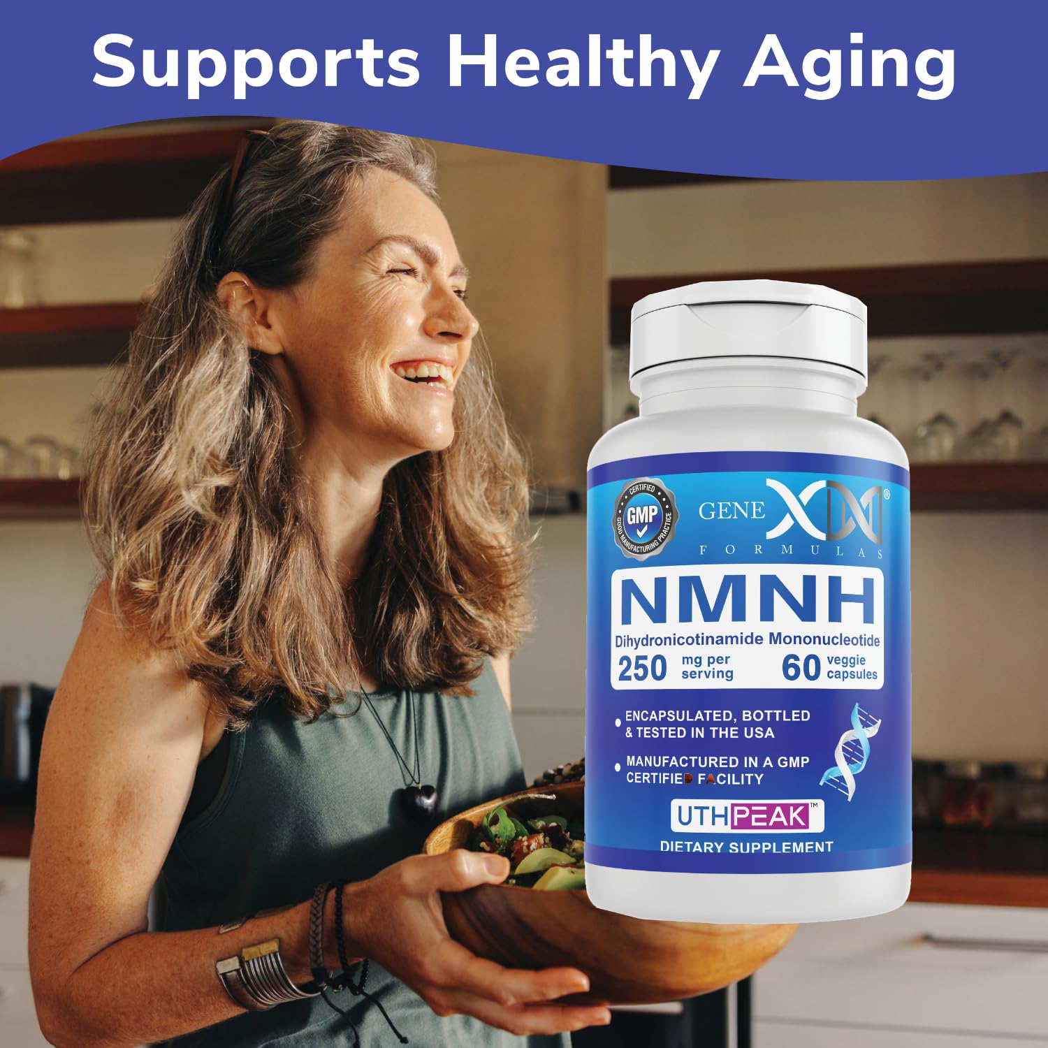Genex Formulas 250mg NMNH (60 Capsules - 30 Servings) | Uthpeak™ NMNH (Dihydronicotinamide Mononucleotide) NAD+ Precursor for Healthy Aging - Non-GMO, Gluten-Free, Vegetarian Genex FormulasAu supplements