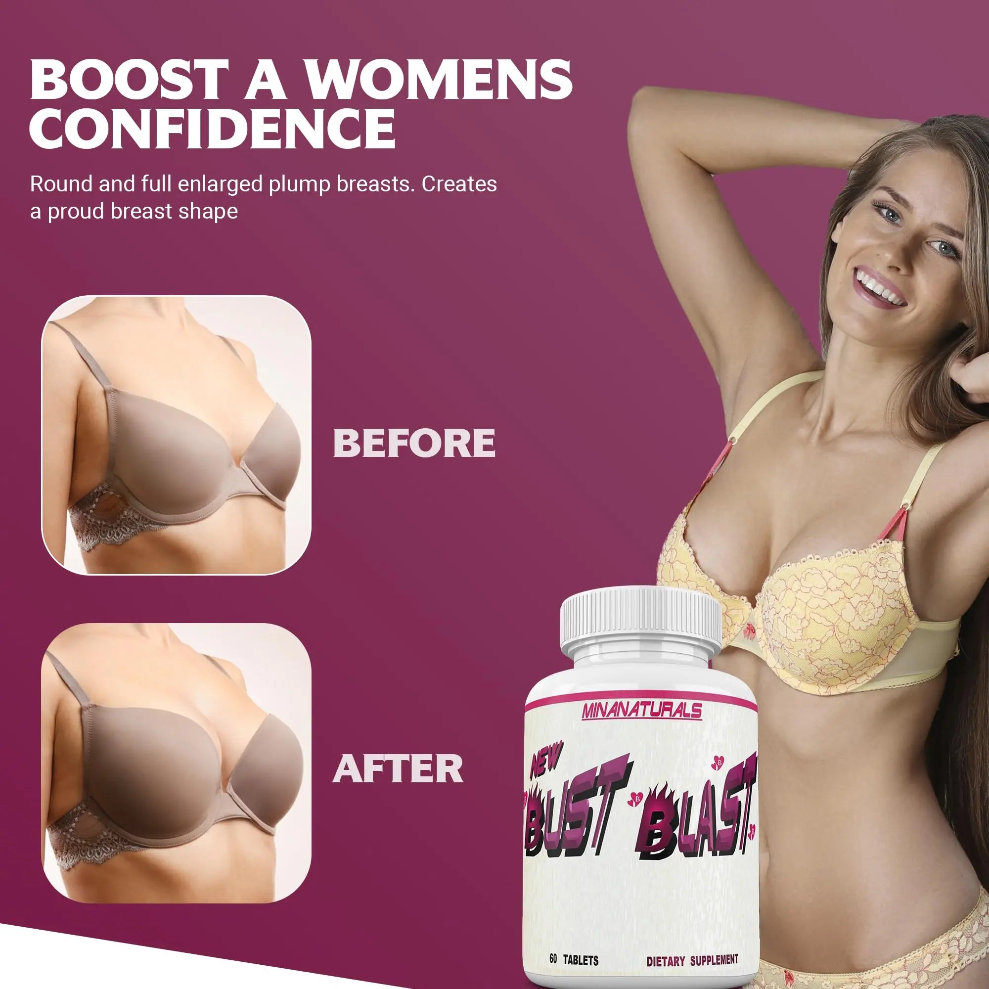 MINANATURALS Bust Blast Loaded Increase Breast Size Fast. Female Breast Enhancement - Bigger Boobs and Butt Pills. 60 Tablets MINANATURALSnz supplements