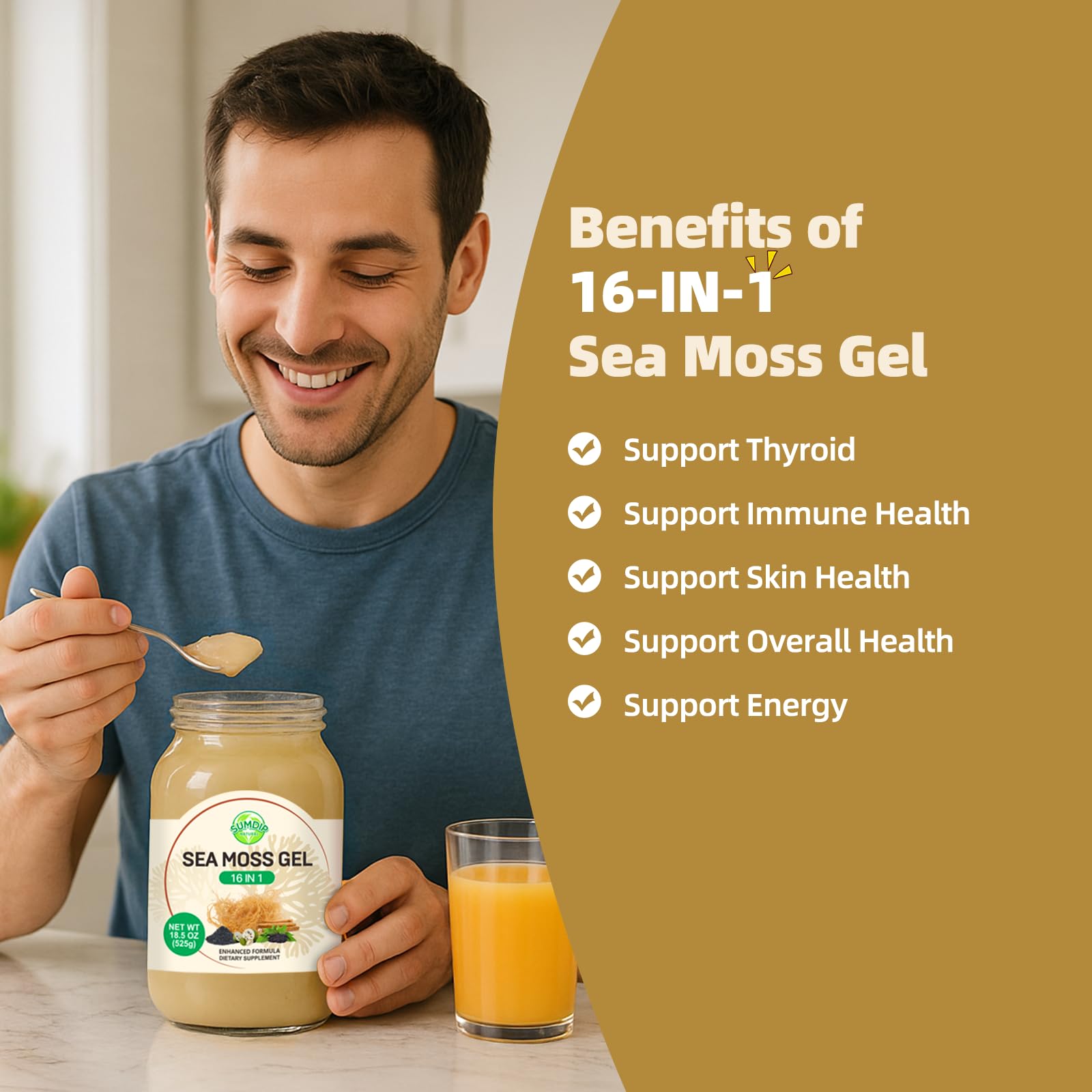 Sea Moss Gel - 18.5 oz Irish Seamoss Gel with Black Seed Oil and Ashwagandha, 16 in 1 Vegan Superfood Rich in Vitamins & Minerals, Raw Wildcrafted Seamoss for Immune & Digestion Support, Original SumDIPAu supplements