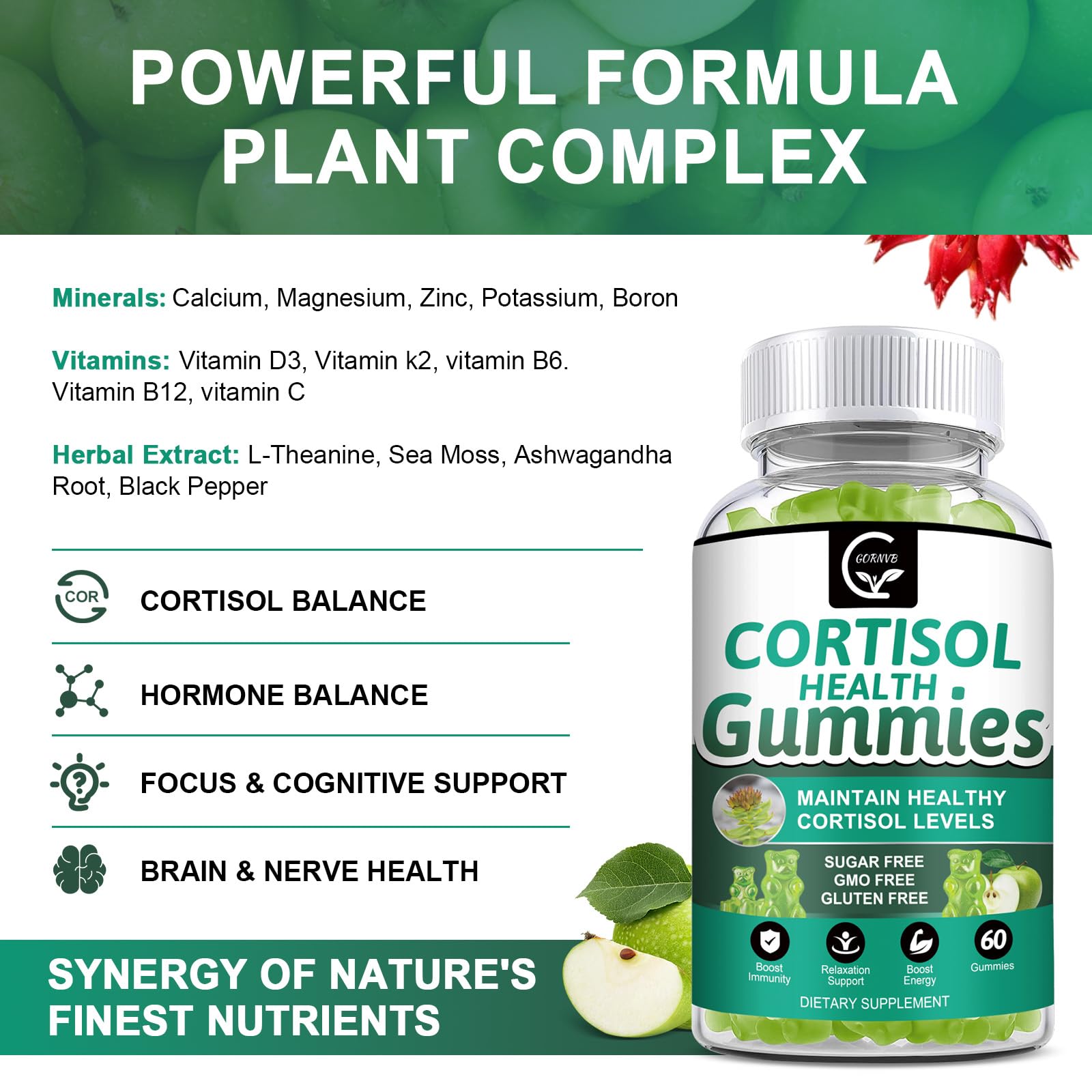 GORNVB Cortisol Gummies, Cortisol Supplement for Women with Magnesium, Ashwagandha, Rhodiola, Phosphatidylserine, L-Theanine, Black Pepper, Vitamin C & B6 - Relaxation, Focus, Sleep Support - 2 Pack GORNVBAu supplements
