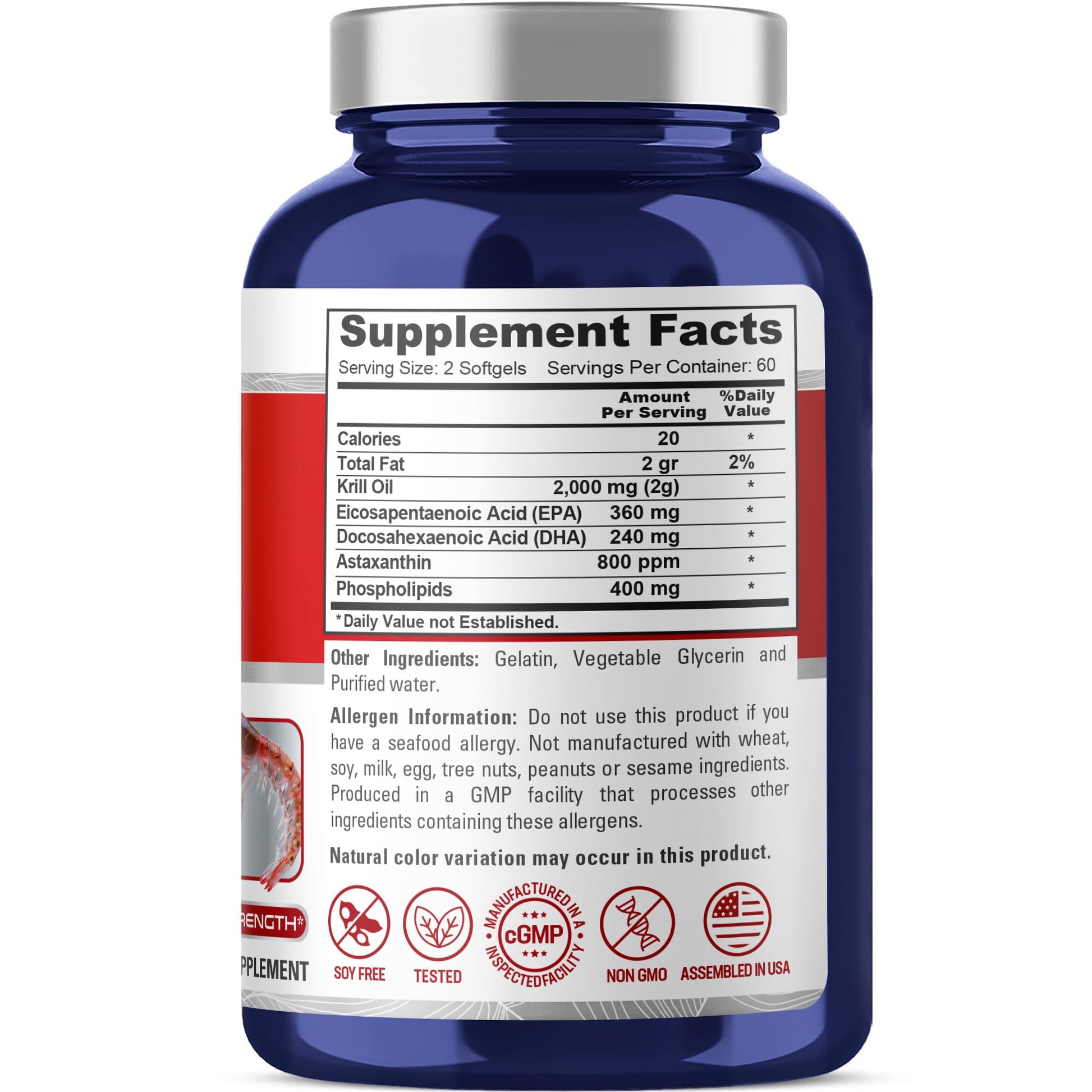 NusaPure Antarctic Krill Oil 2000 mg 120 Softgels, Omega-3 EPA 360mg, DHA 240mg, Soyfree Astaxanthin Supplement Sourced from Krill 800ppm NusaPureAu supplements
