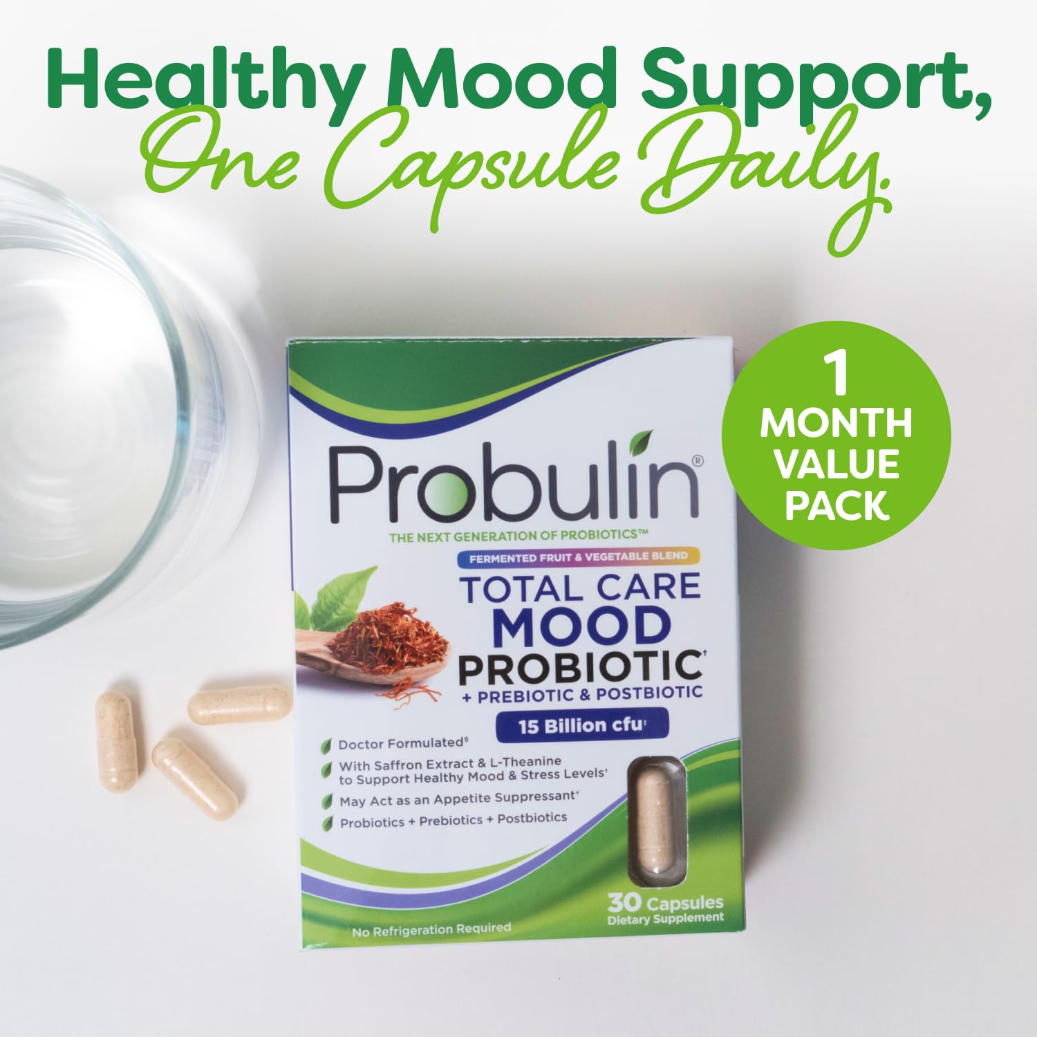 Probulin Mood Probiotics for Women with Saffron, L Theanine, Probiotic, Prebiotic, Postbiotic - Mood Support Supplement & Gut Support - Vegan, Non GMO, 30 Capsules ProbulinAu supplements
