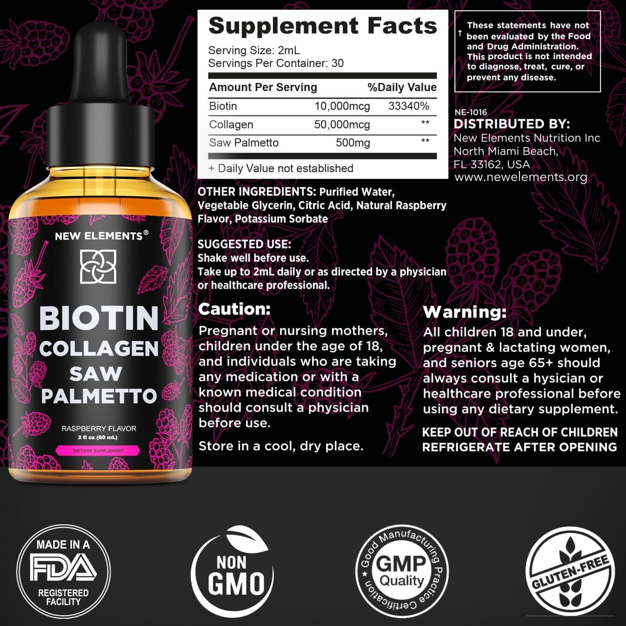 Liquid Biotin with Collagen & Saw Palmetto Extract for Women and Men | Hair Growth New ElementsAu supplements