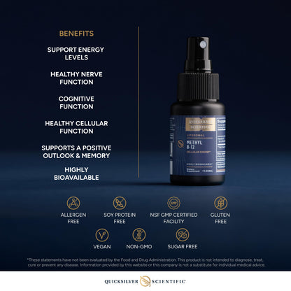 Quicksilver Scientific Methyl B12-1000mcg Vitamin B12 as Methylcobalamin - with Nano Technology for Superior Absorption - Supportive Energy Supplement (30ml / 90 Servings) Quicksilver ScientificUS supplements