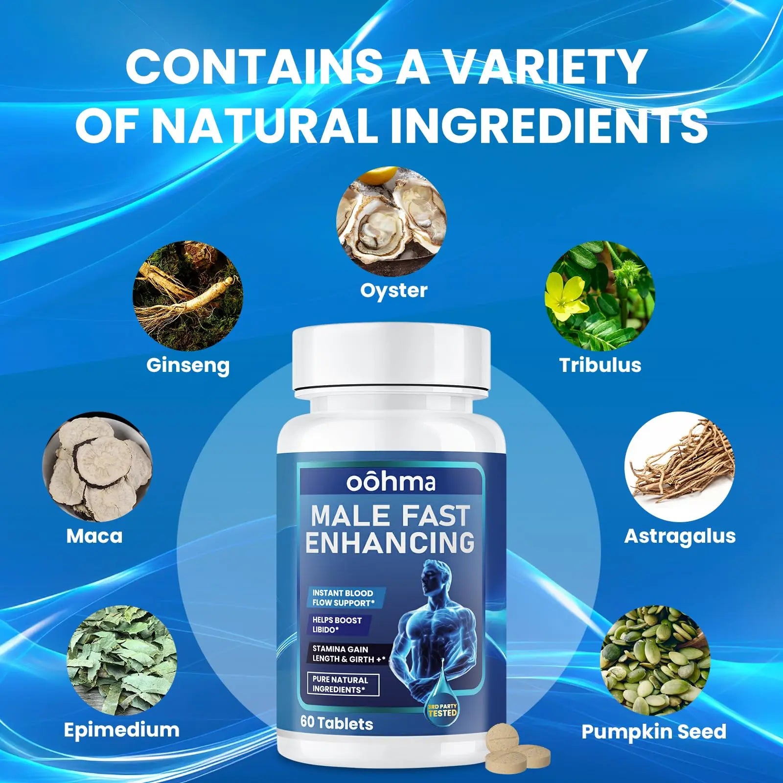 Oohma New Male Enhancing Supplement, Designed to be Fast Acting for Blood Flow to Gain Length & Girth + Stamina, Maca, Epimedium, and Other Natural Ingredients, 3rd Party Tested Supplement 60 Tablets Oohmanz supplements