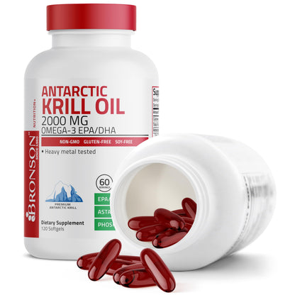 Bronson Antarctic Krill Oil 2000 mg with Omega-3s EPA, DHA, Astaxanthin and Phospholipids 120 Softgels (60 Servings) BronsonUS supplements