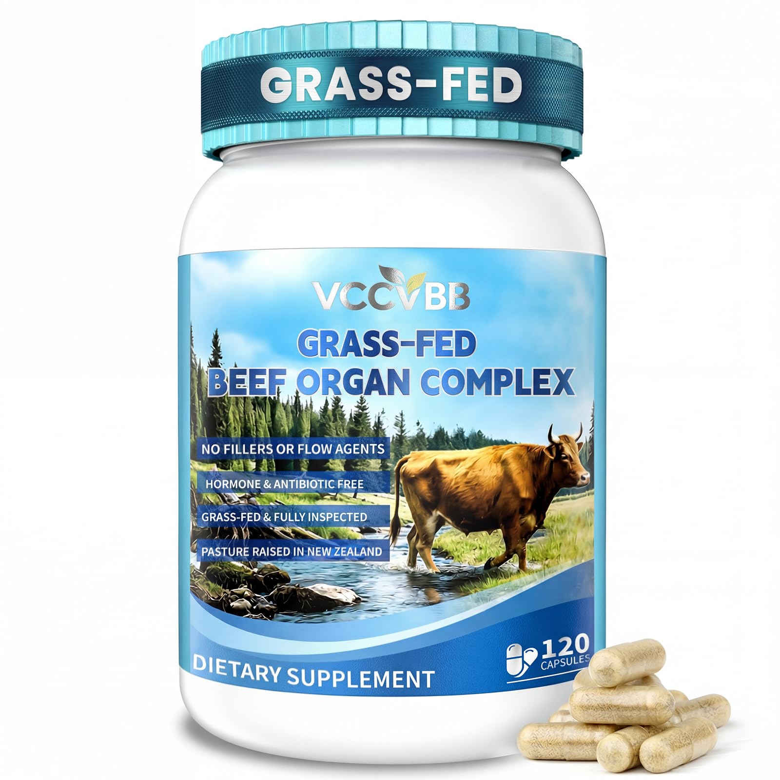 VCCVBB Beef Organ Supplements for Women, Beef Liver, Kidney, Heart, Uterus Tissue, Hormonal Balance, Immune Support,Natural Iron Vitamins Supplements for Energy, Grass Fed Pasture Raised 120 Capsules VCCVBBAu supplements