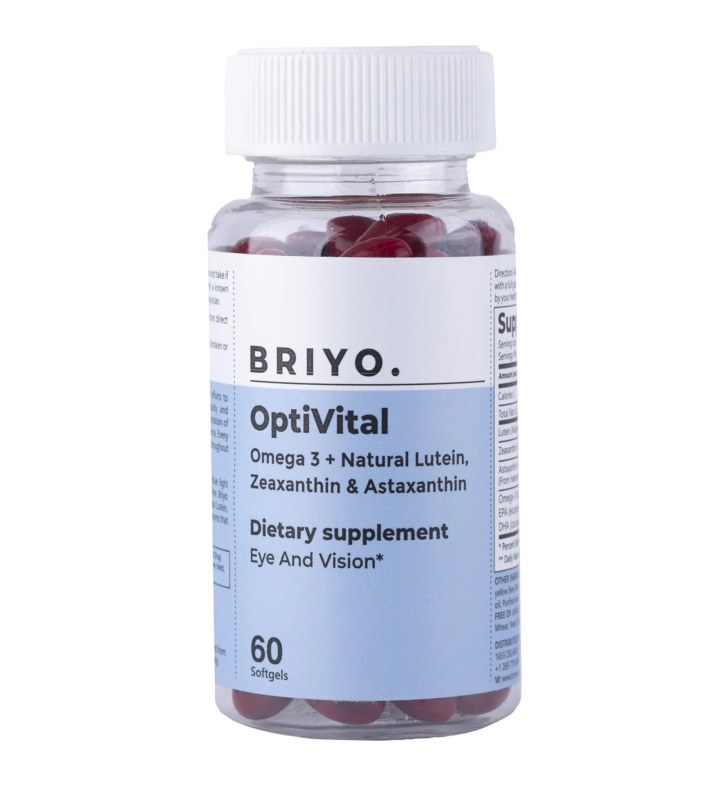 Briyo OptiVital Eye Health Supplement – Lutein, Zeaxanthin, Astaxanthin & Omega-3 from Natural Sources – Supports Vision BriyosisAu supplements