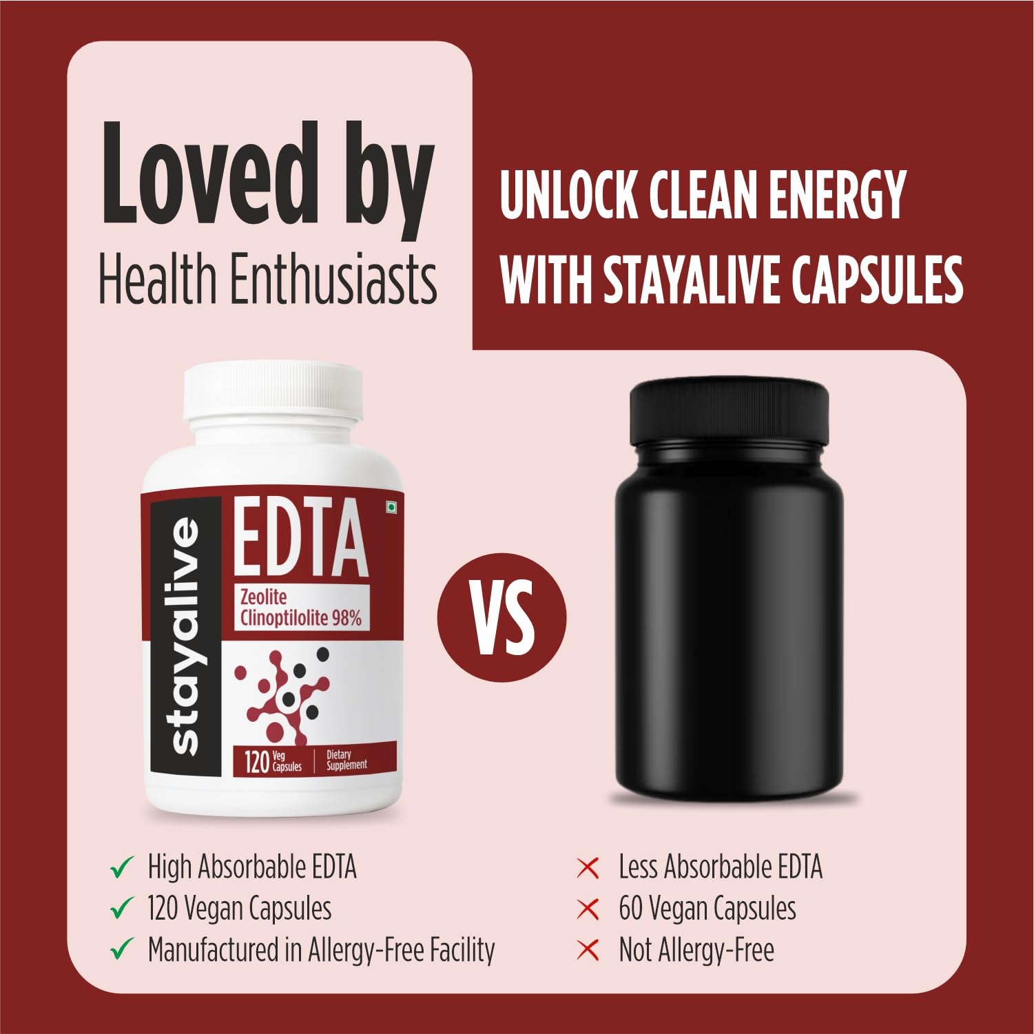 STAY ALIVE EDTA Capsules 1500mg with Zeolite 98% and Kale Extract Powder, 120 Pills, Non-GMO & Gluten Free Calcium Disodium EDTA Supplement STAY ALIVEAu supplements