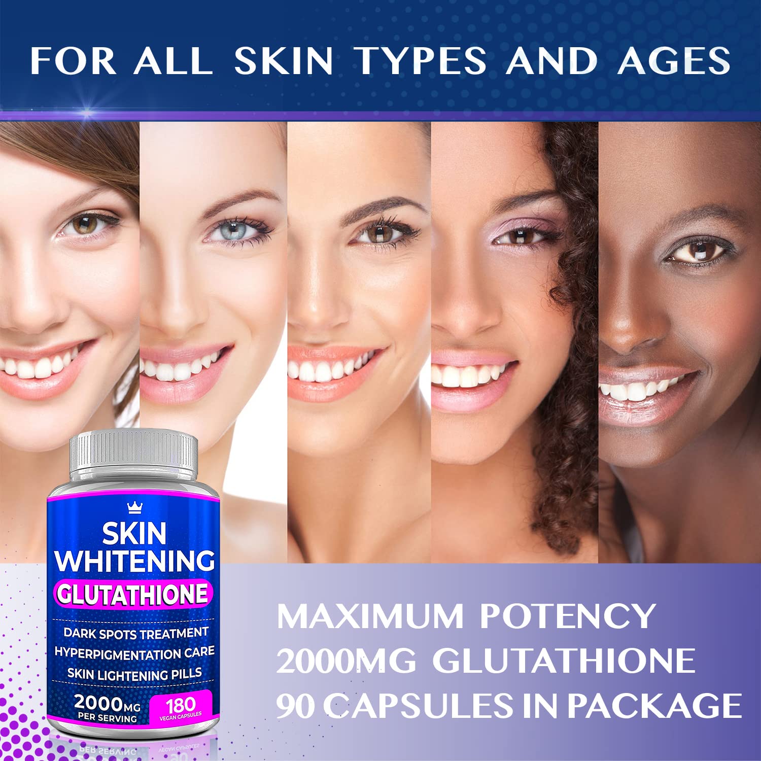 Glutathione Whitening Pills - 180 Capsules 2000mg Glutathione - Effective Skin Lightening NORTHERN CROWN COSMETICSUS supplements