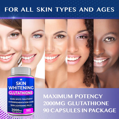 Glutathione Whitening Pills - 180 Capsules 2000mg Glutathione - Effective Skin Lightening NORTHERN CROWN COSMETICSUS supplements