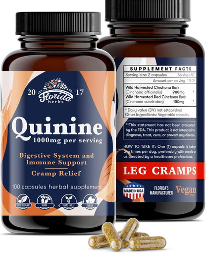 Leg Cramps Support Organic Pills - 1000 mg - Quinine Tablets for Cramp Defense FLORIDA HERBSUS supplements