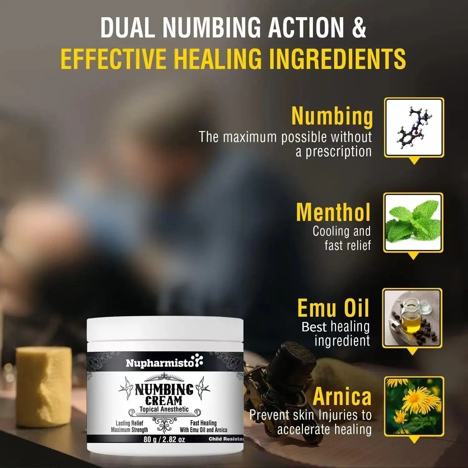Nupharmisto Numbing Cream Maximum Strength : Long Lasting Numbing Cream with 5X Numbing - Emu Oil and Arnica 80 g / 2.82 oz NupharmistoAu supplements