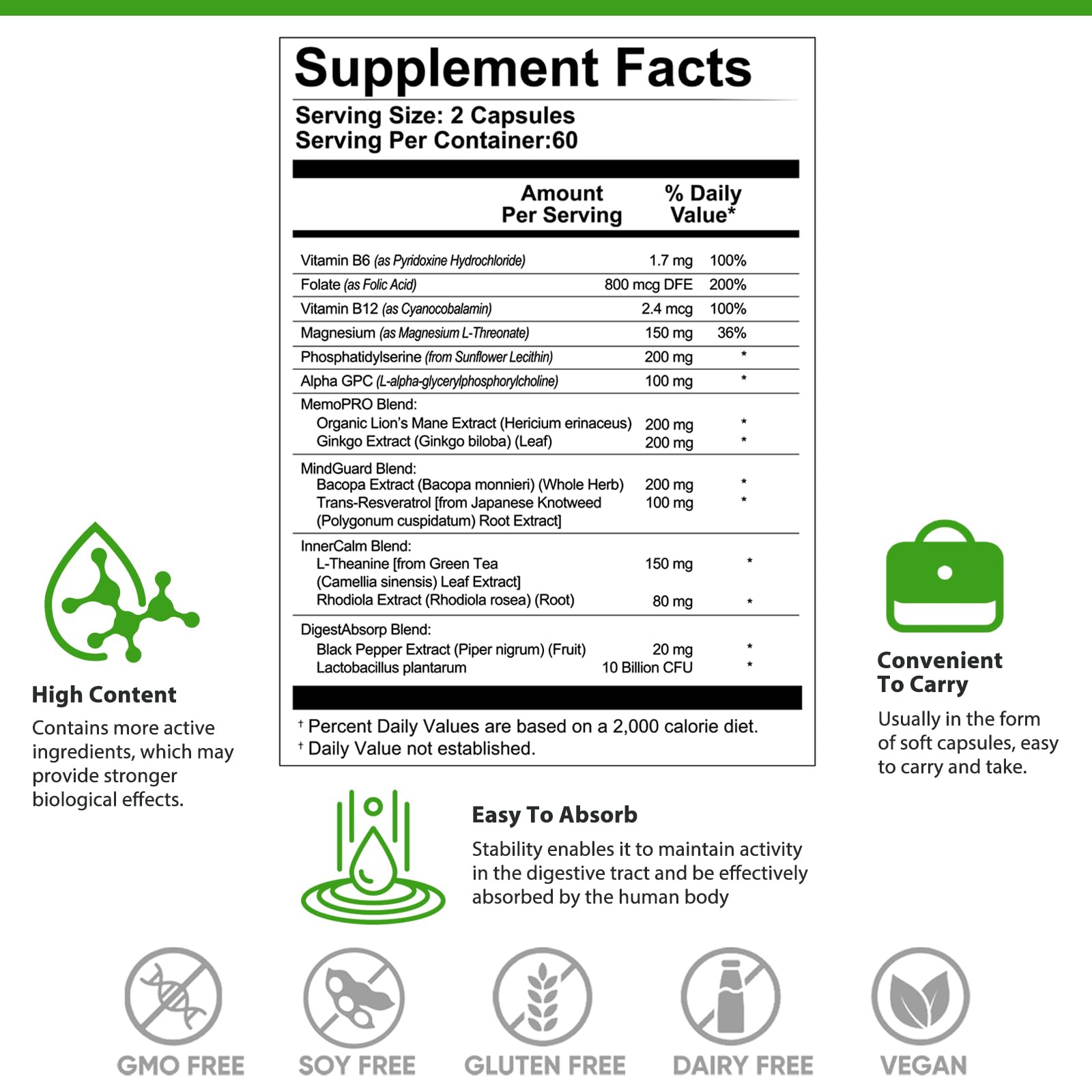 Nootropic Brain Supplement for Memory & Focus Support – Advanced Cognitive Formula for Mental Clarity & Mood Balance with Bacopa Monnieri, Lion's Mane, Alpha GPC & Omega-3 – 120 Capsules CelluTechAu supplements
