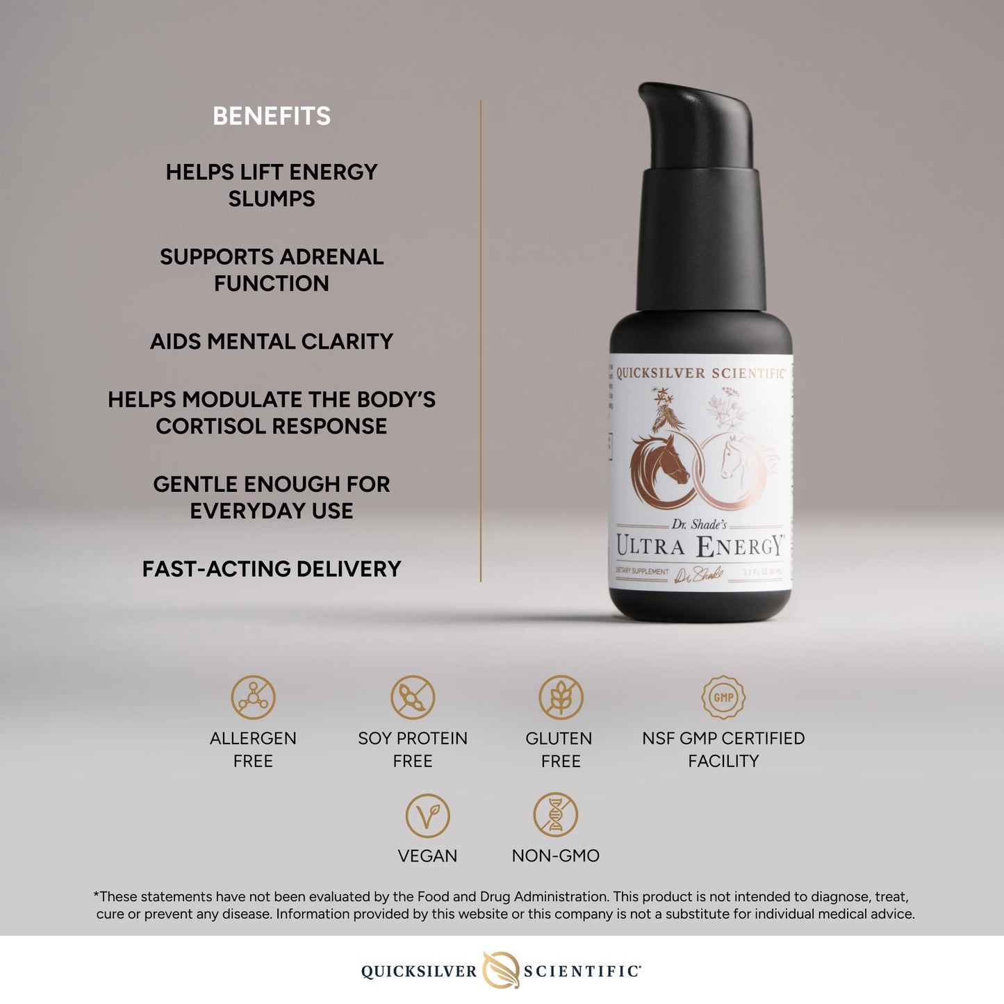 Quicksilver Scientific Dr. Shade's Ultra Energy - Liposomal Adaptogenic Adrenal, Cognitive Support Supplement with Rhodiola, Reishi, Ashwagandha for Women + Men (1.7 fl oz / 50ml) Quicksilver ScientificUS supplements