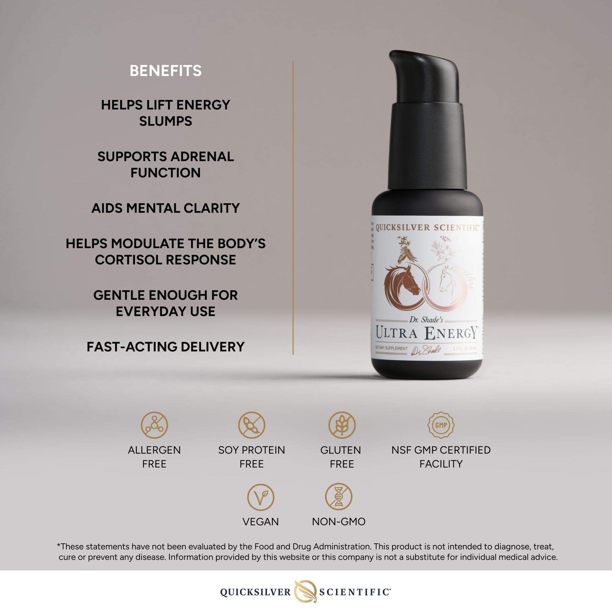 Quicksilver Scientific Dr. Shade's Ultra Energy - Liposomal Adaptogenic Adrenal, Cognitive Support Supplement with Rhodiola, Reishi, Ashwagandha for Women + Men (1.7 fl oz / 50ml) Quicksilver ScientificUS supplements